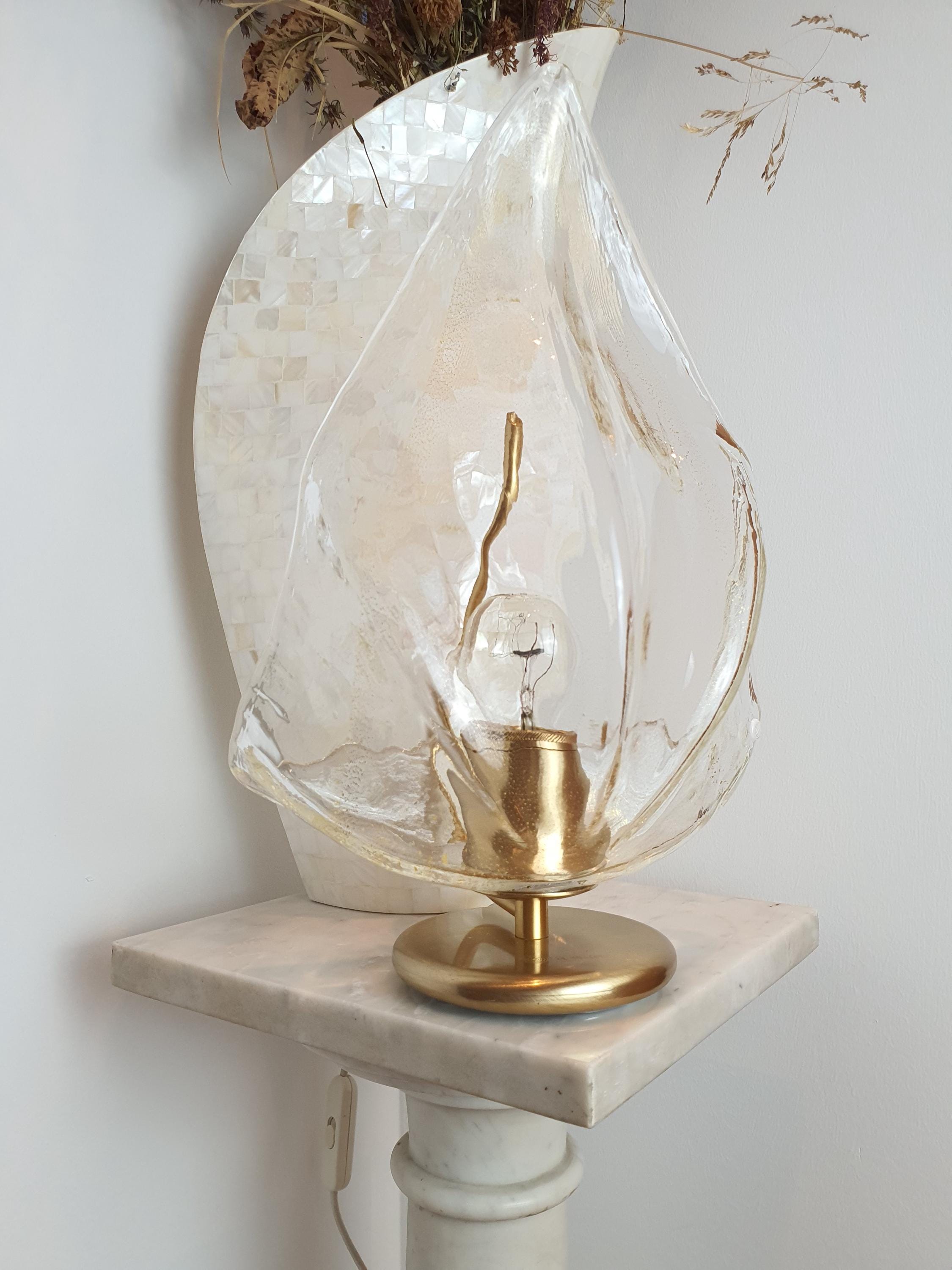 La Murrina Vintage Murano Glass Table Lamp: Venetian Floral Petal Design