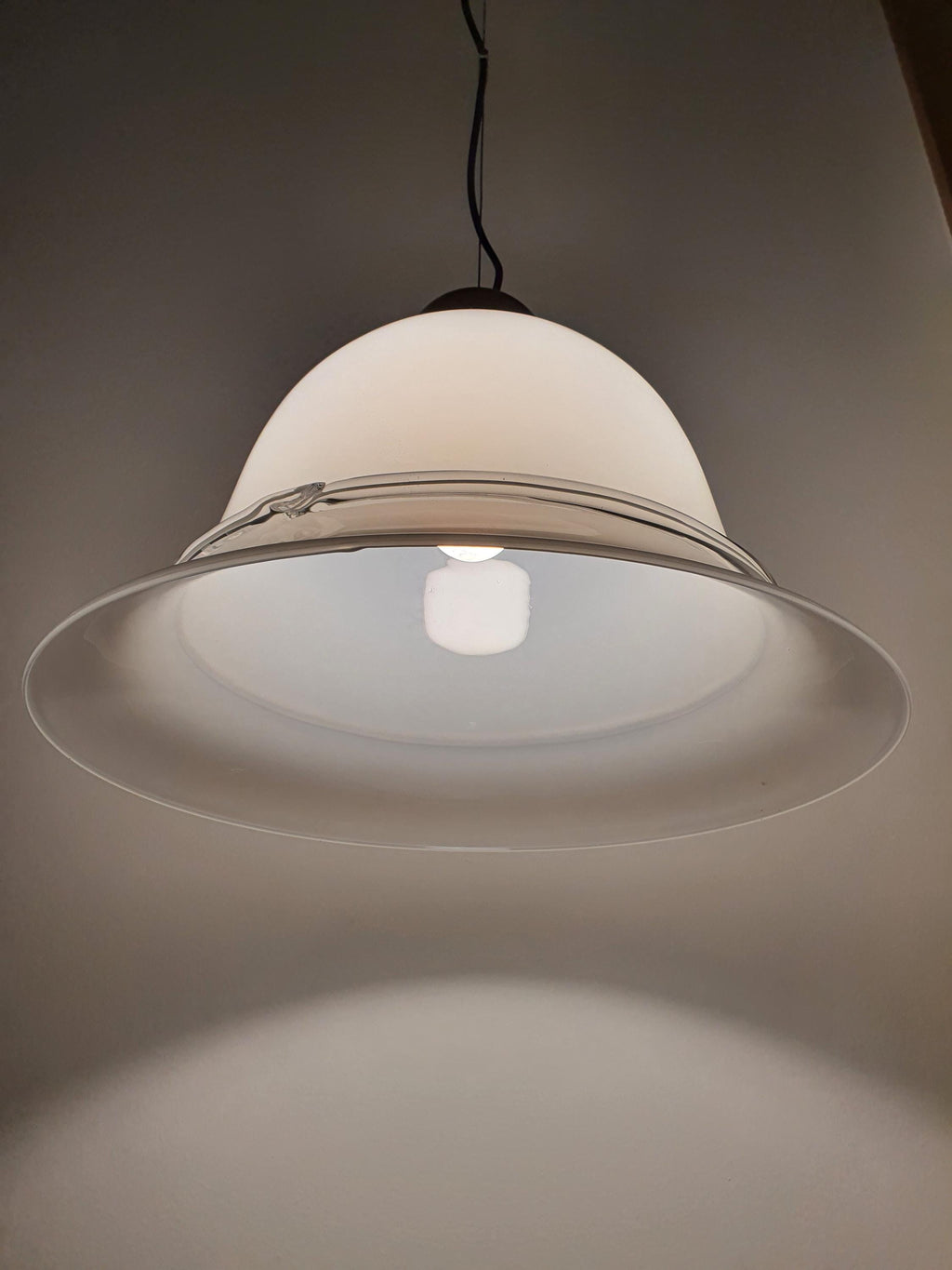 Vintage Murano Glass White Bell Pendant Light with Clear Bow Detail