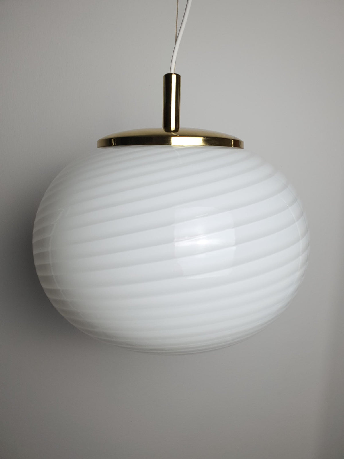 Vintage 1960s–1980s Murano glass pendant with a rounded white swirl shade
