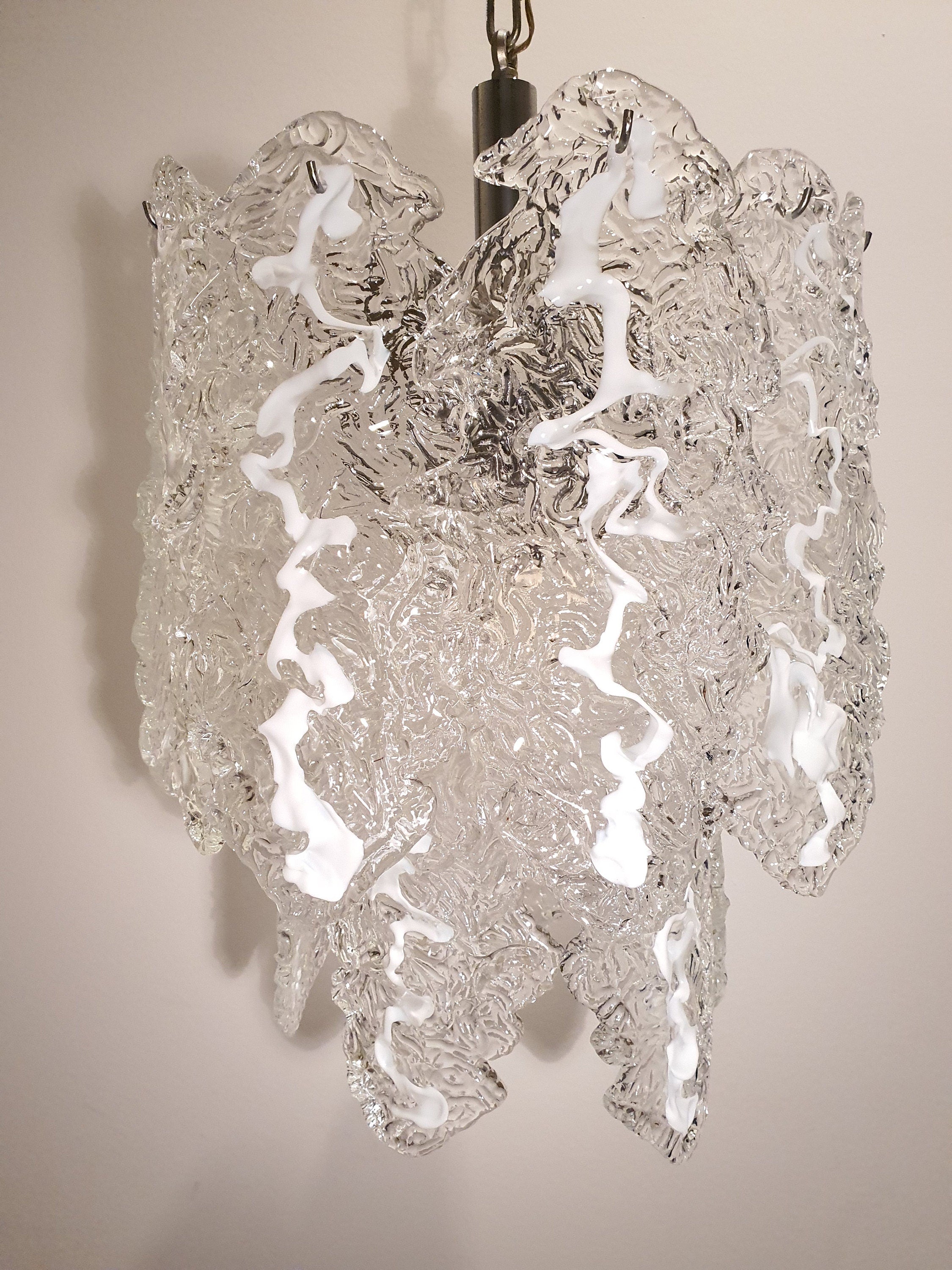 XL Murano Glass Petal Chandelier: Carlo Nason Style, Mid-Century Modern