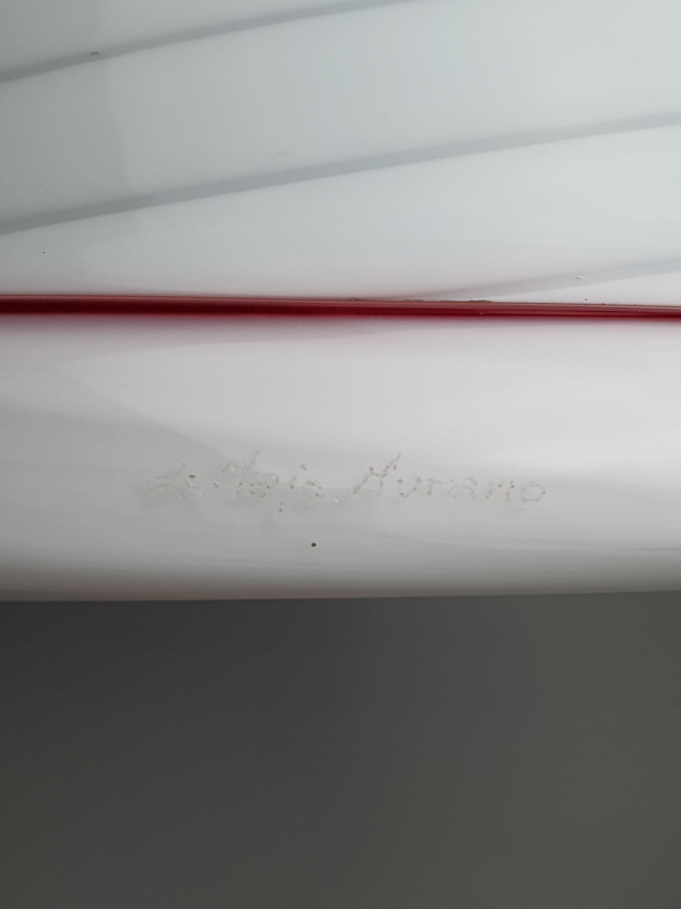 De Majo Vintage Murano Glass Pendant Light | White Swirl Bell with Red Edge