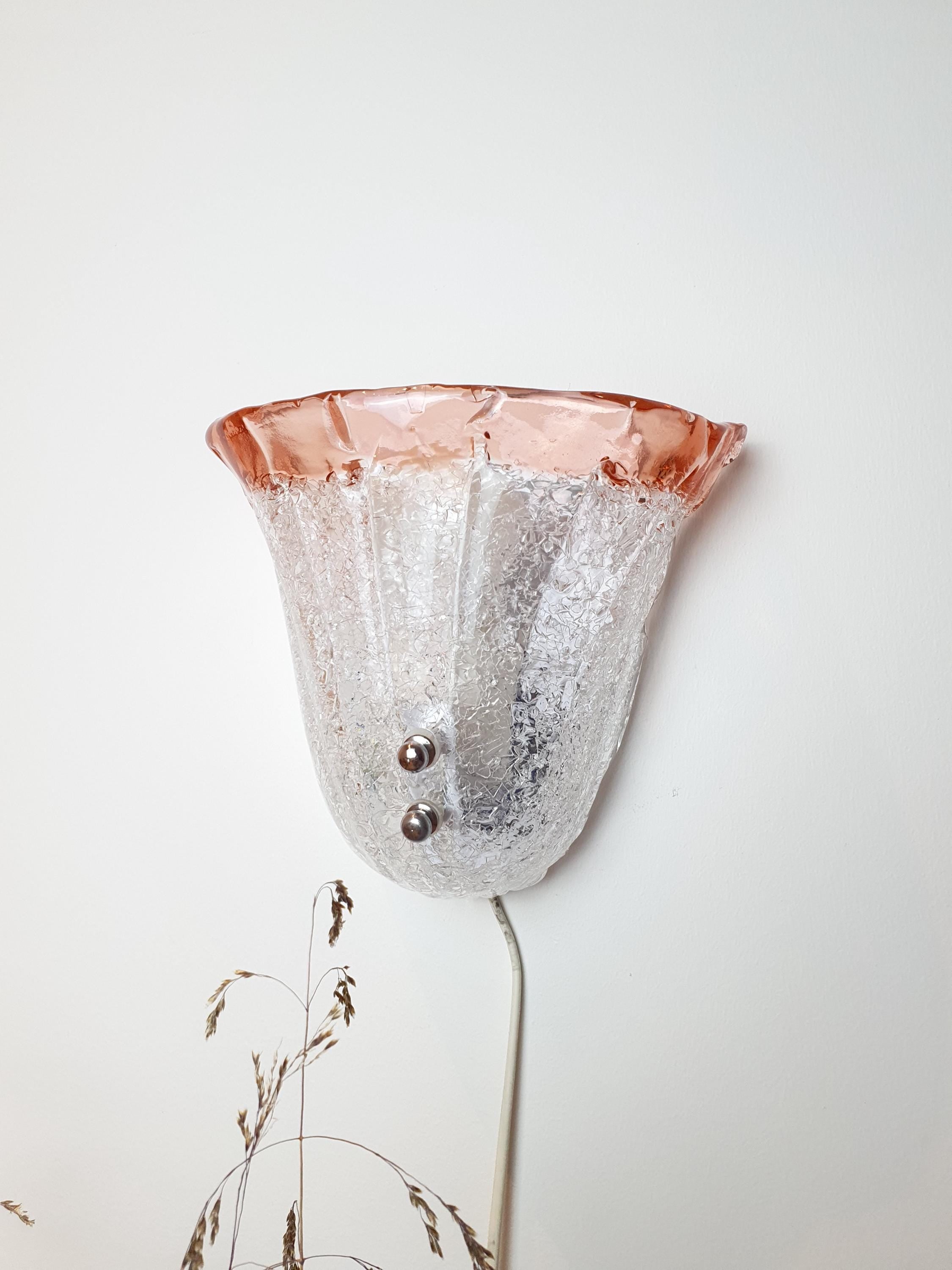Vintage Murano Glass Wall Sconce: Frosted Floral Light Fixture