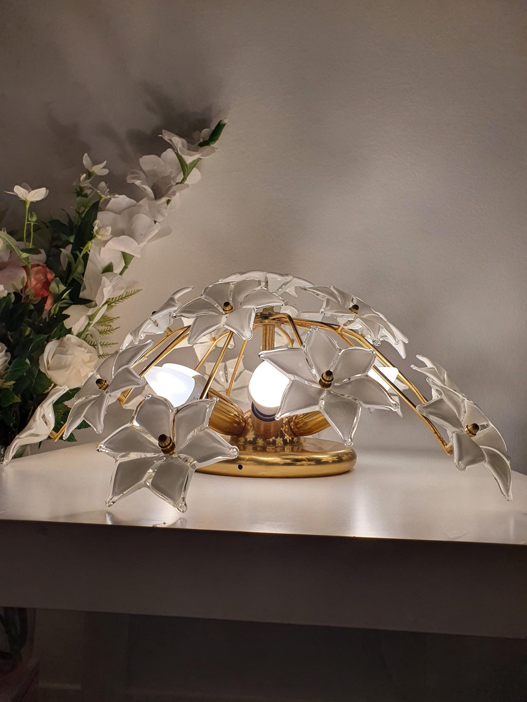 穆拉诺玻璃白色花卉吸顶灯 | 意大利复古Sputnik天花灯