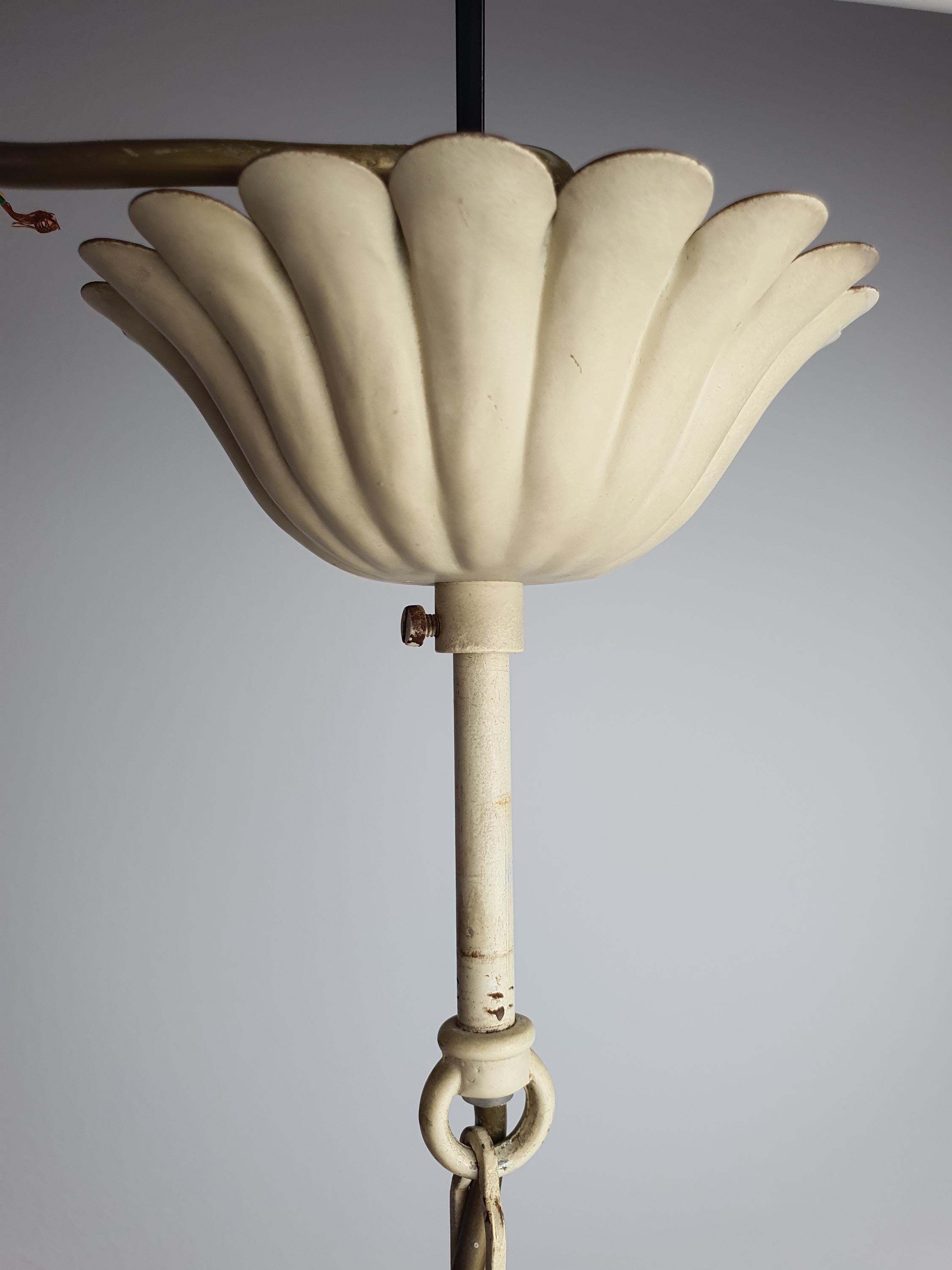 Vintage Italian 5-arm tole flower bouquet chandelier — good vintage condition, full view