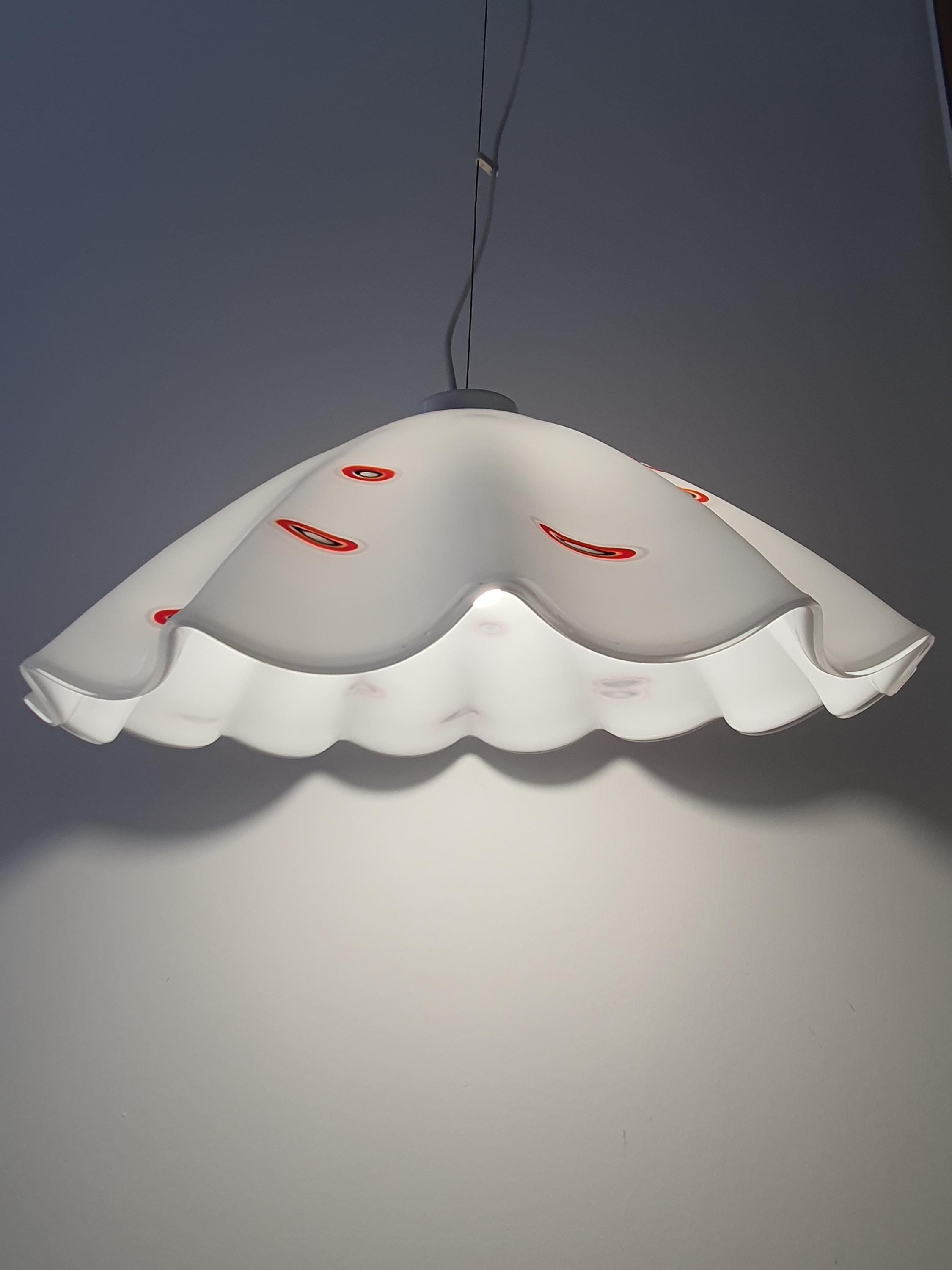 Vintage Murano Glass Pendant Light: Italian MCM Skirt Lamp with Red Spot