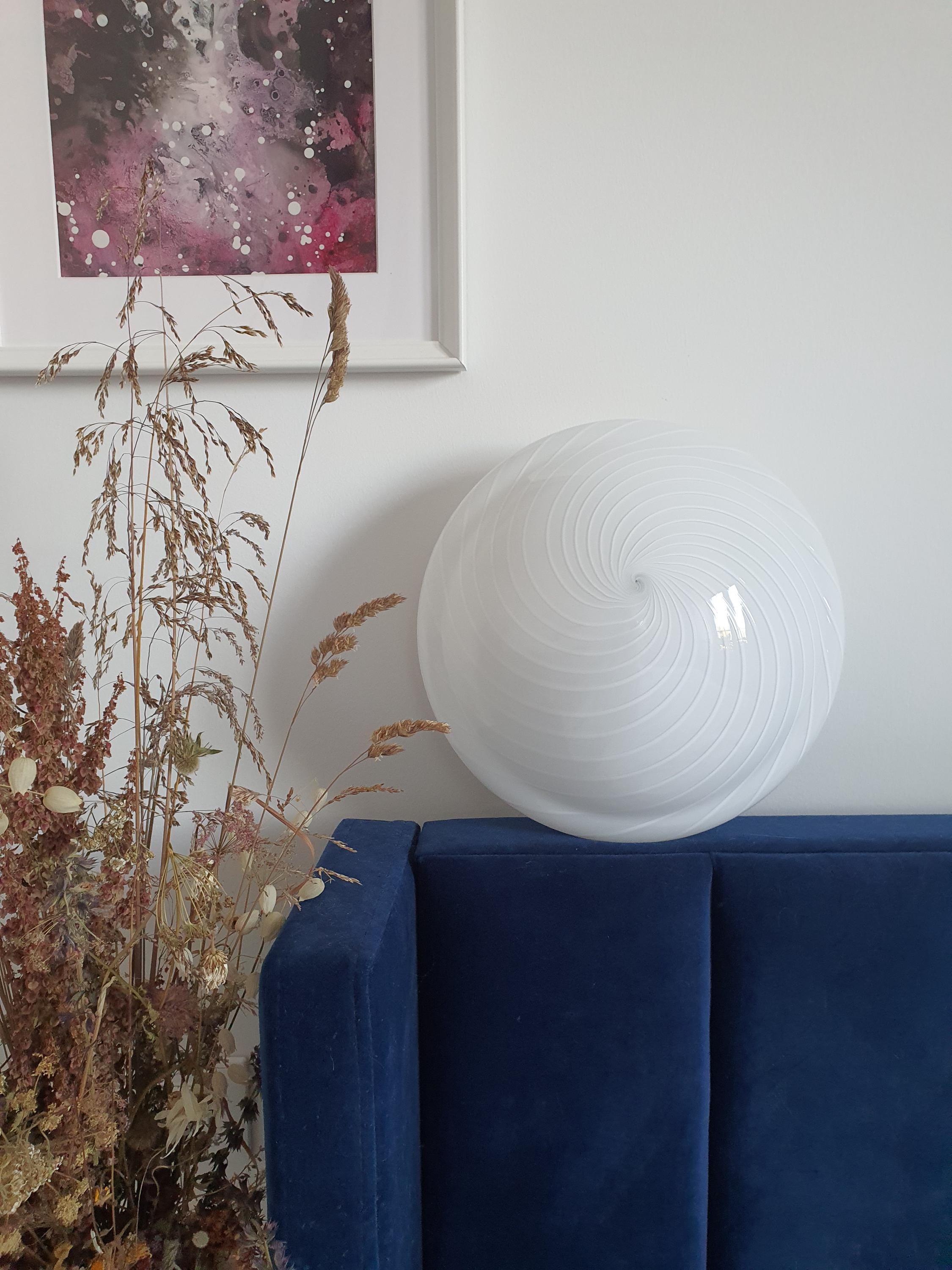 Vintage Murano glass white swirl flush mount light fixture |  handcrafted retro lighting |  scandinavian minimal home deco wall ceiling lamp