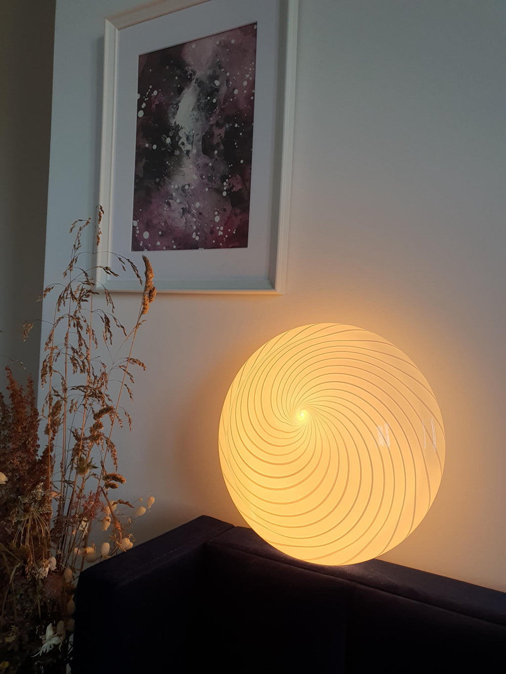 Vintage Murano glass white swirl flush mount light fixture |  handcrafted retro lighting |  scandinavian minimal home deco wall ceiling lamp