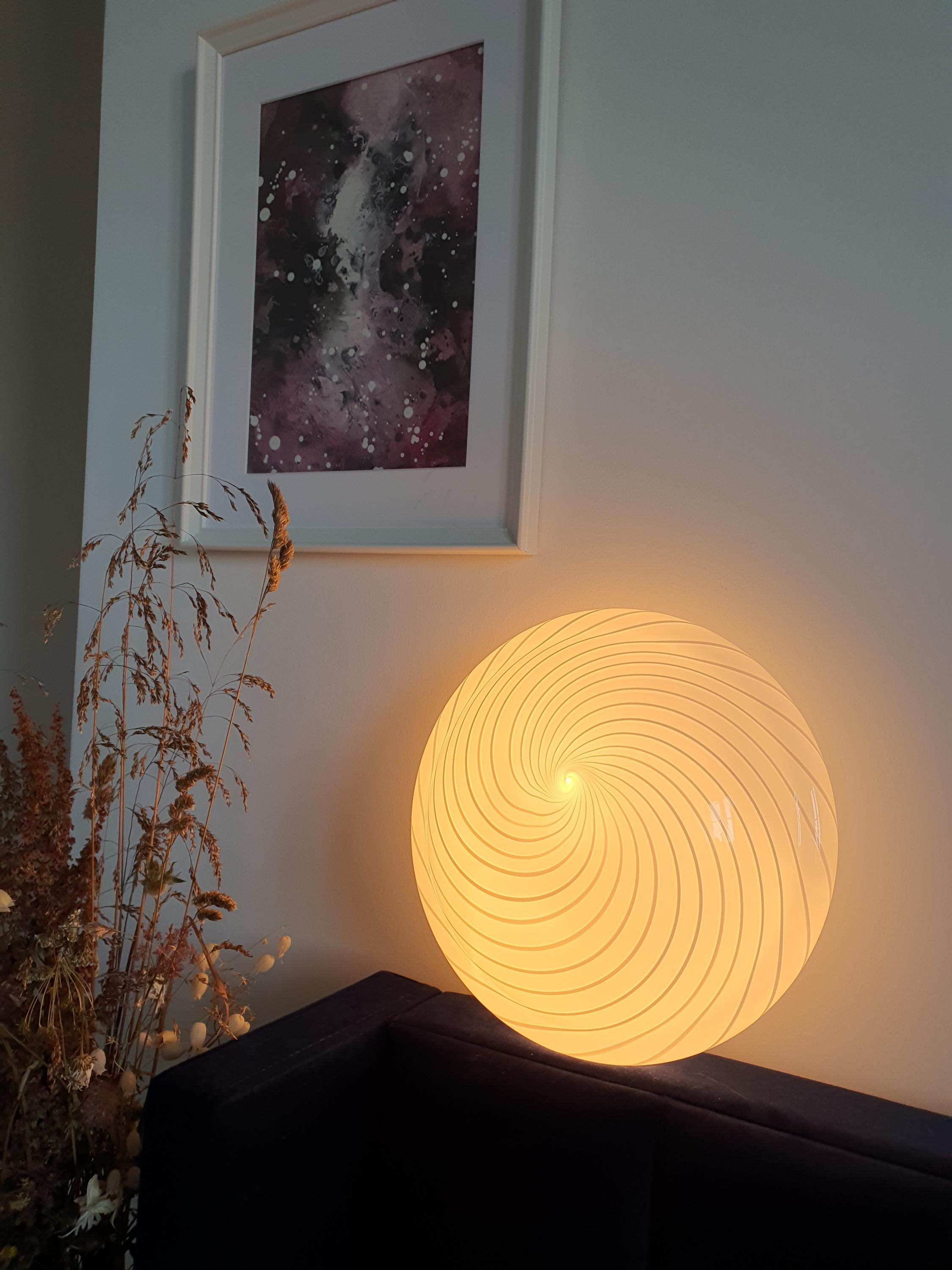 Vintage Murano glass white swirl flush mount light fixture |  handcrafted retro lighting |  scandinavian minimal home deco wall ceiling lamp