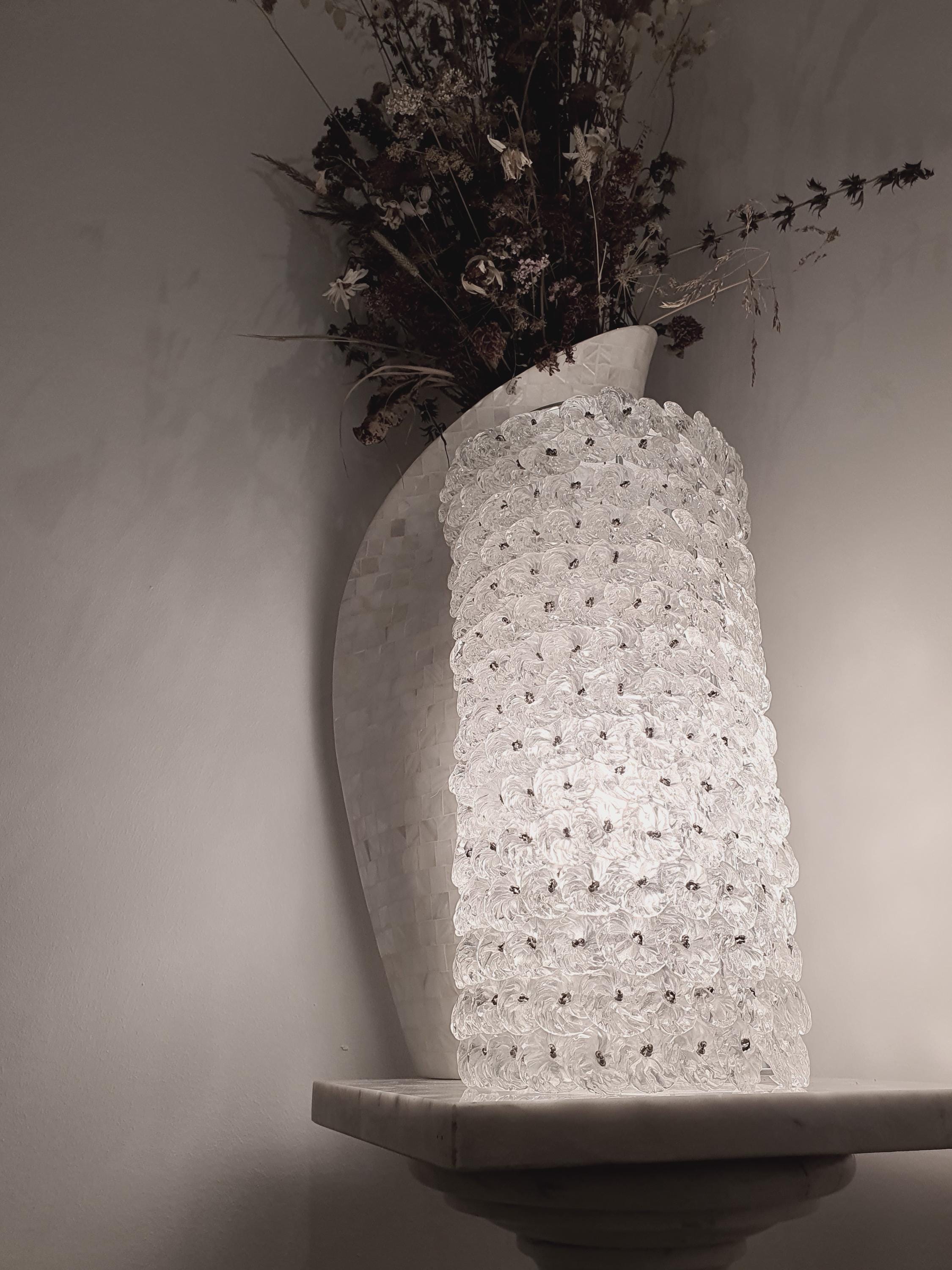 Vintage Murano Glass Floral Table Lamp: Retro Bedside Light