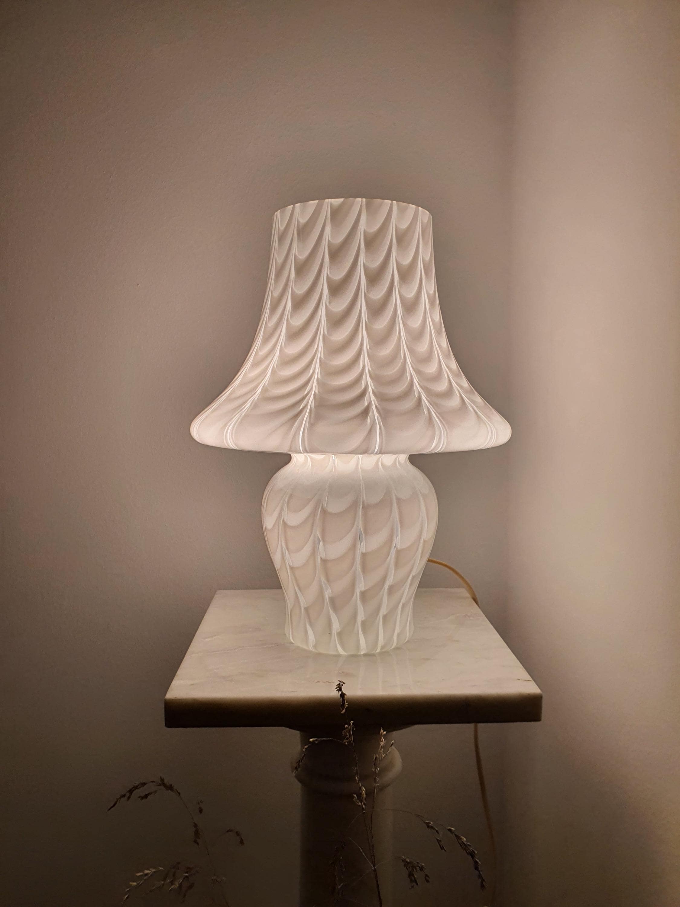 Vintage Murano Glass Mushroom Table Lamp | Waved Mouth-Blown Italian Lighting