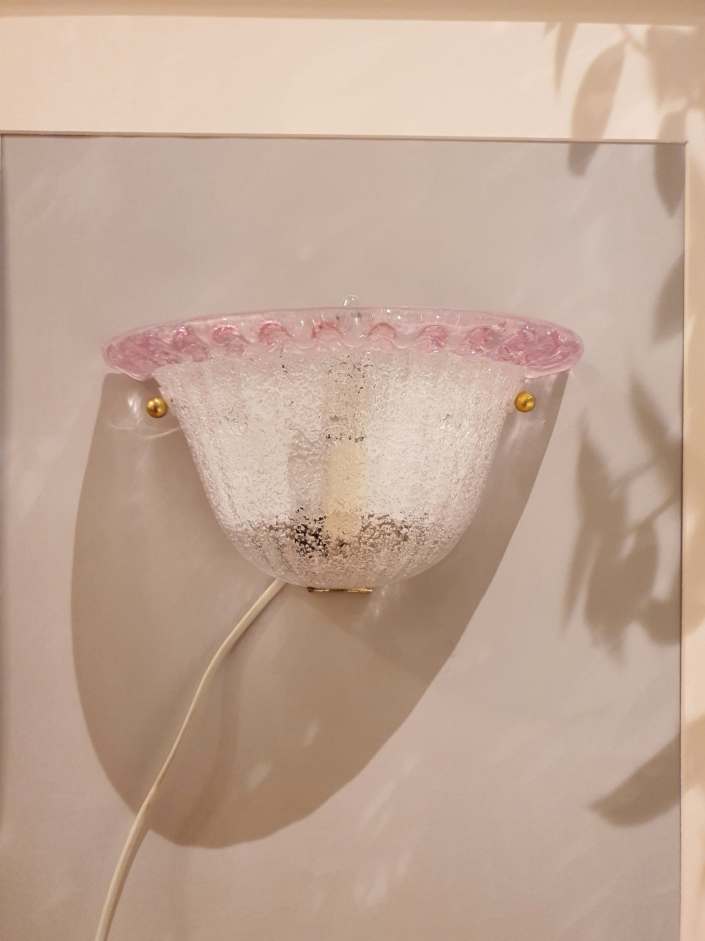 Hand-Crafted Murano Glass Flower Sconce: Art Deco Pink Wall Lamp