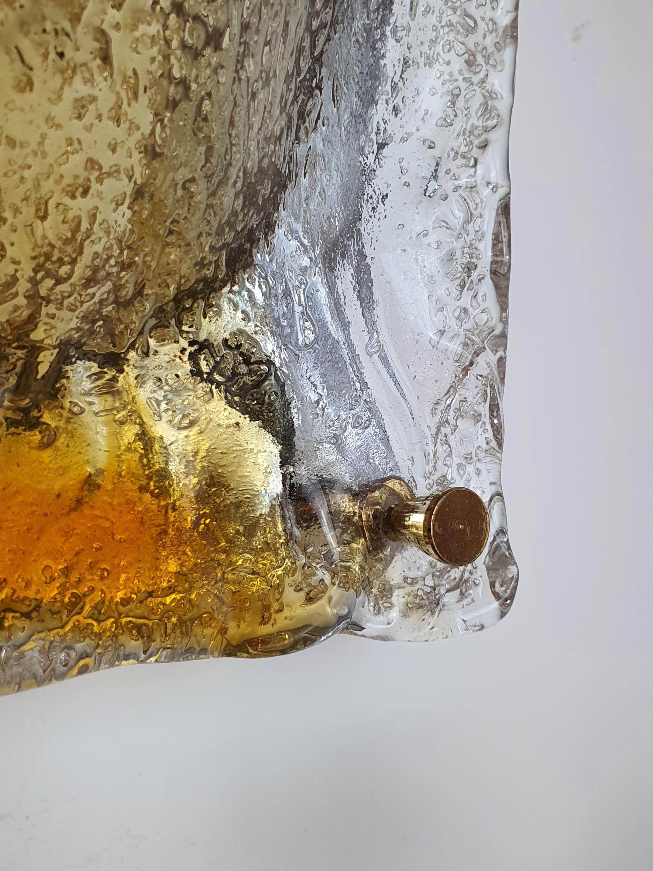 Mazzega Vintage Murano Glass Square Frosted Wall or Ceiling Light Caramel Drop