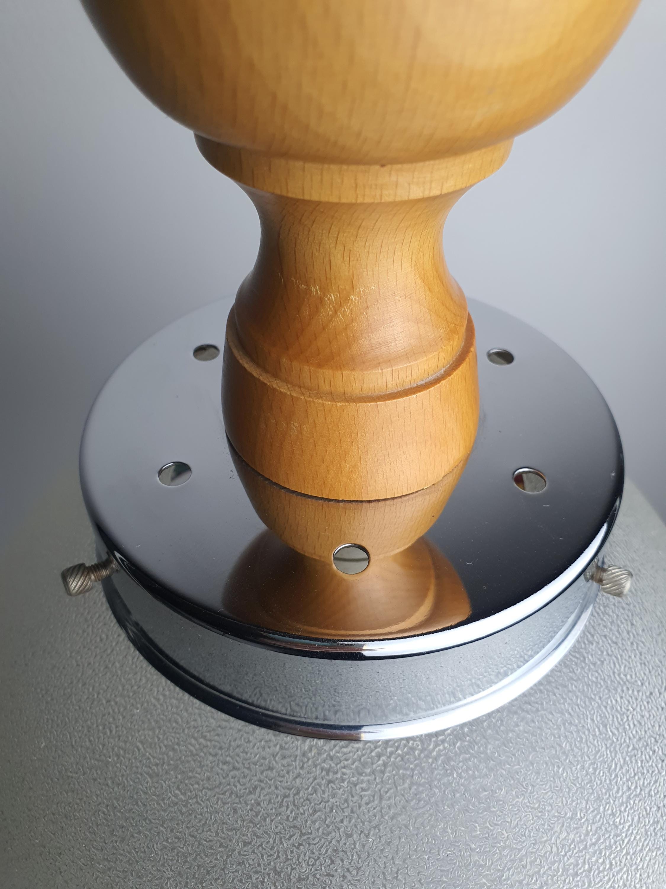 1950s Italian Vintage Globe Pendant Light Frosted Glass Floral Wooden Chrome Base