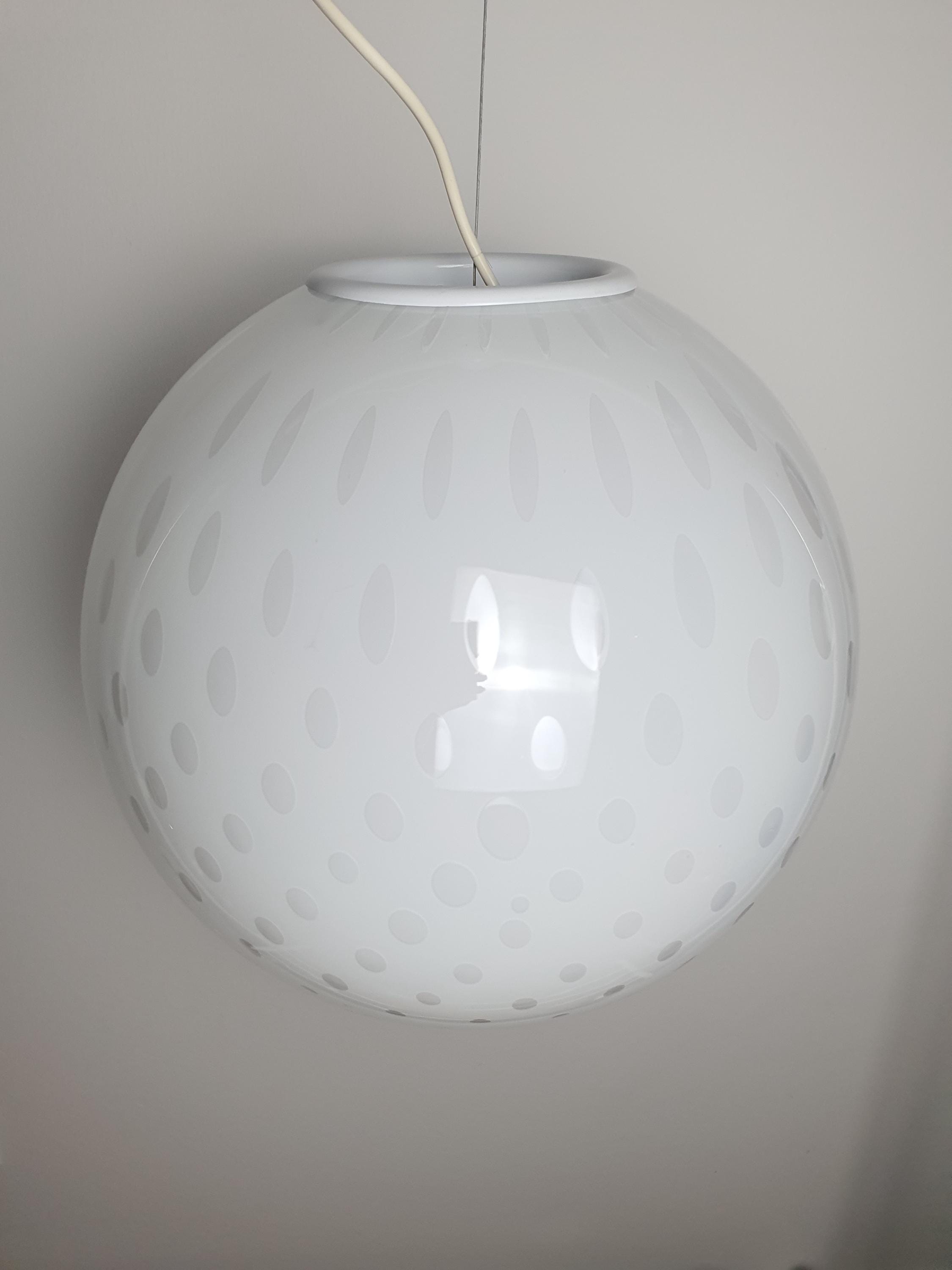 Murano Glass White Bubbled Globe Pendant Light | Vintage Milk Glass Scandinavian Style Lighting