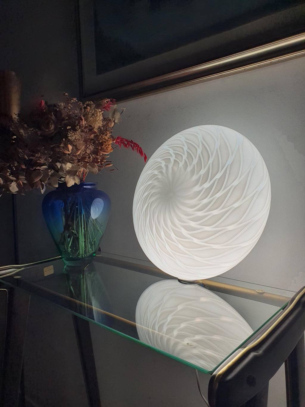 Vintage Italian white swirl glass light for ceiling or wall installation