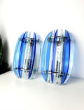 Pair of vintage Veca blue UFO wall sconces — cobalt pressed glass, Space Age design, front view