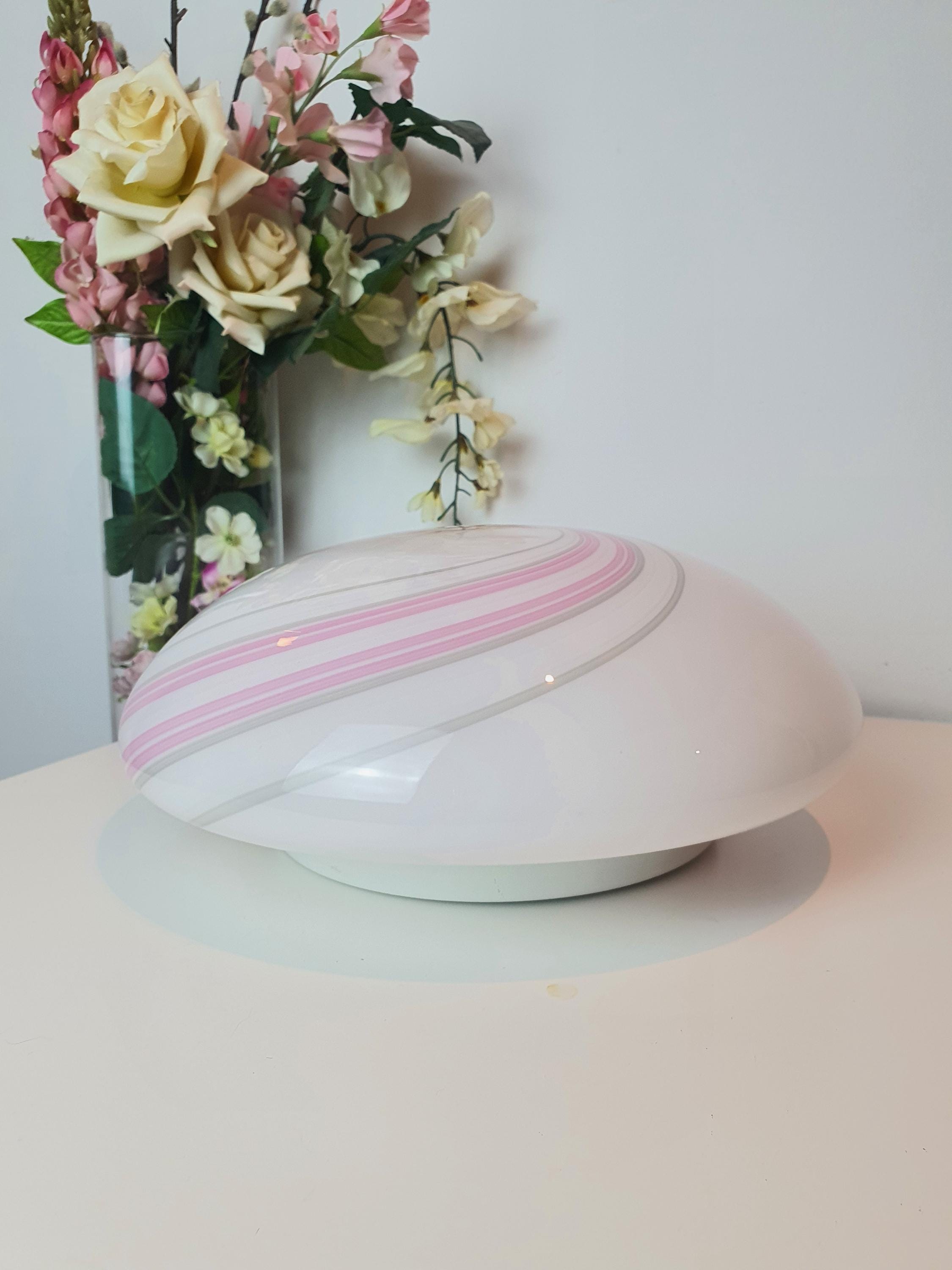 Vintage Murano glass white pink grey swirl flush mount or sconce