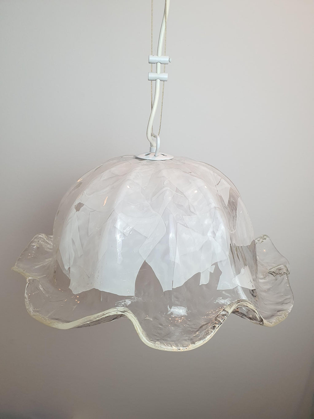 Vintage La Murrina White Tulip Pendant Light | Murano Glass Hat Design | Italian Mid-Century Lighting