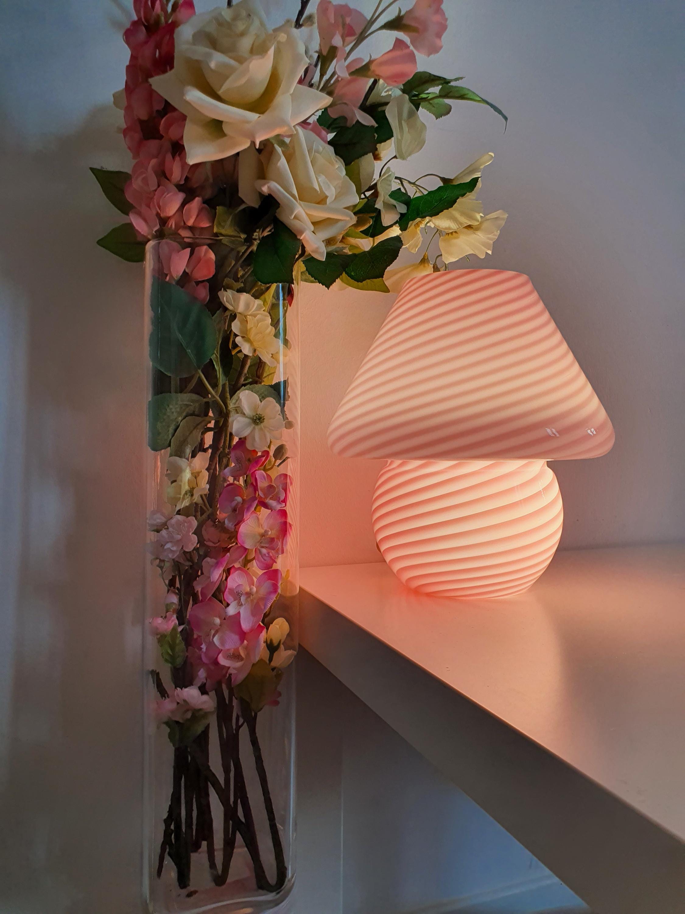 Candy Pink Swirl Murano Glass Lamp: Handcrafted Retro Accent Light