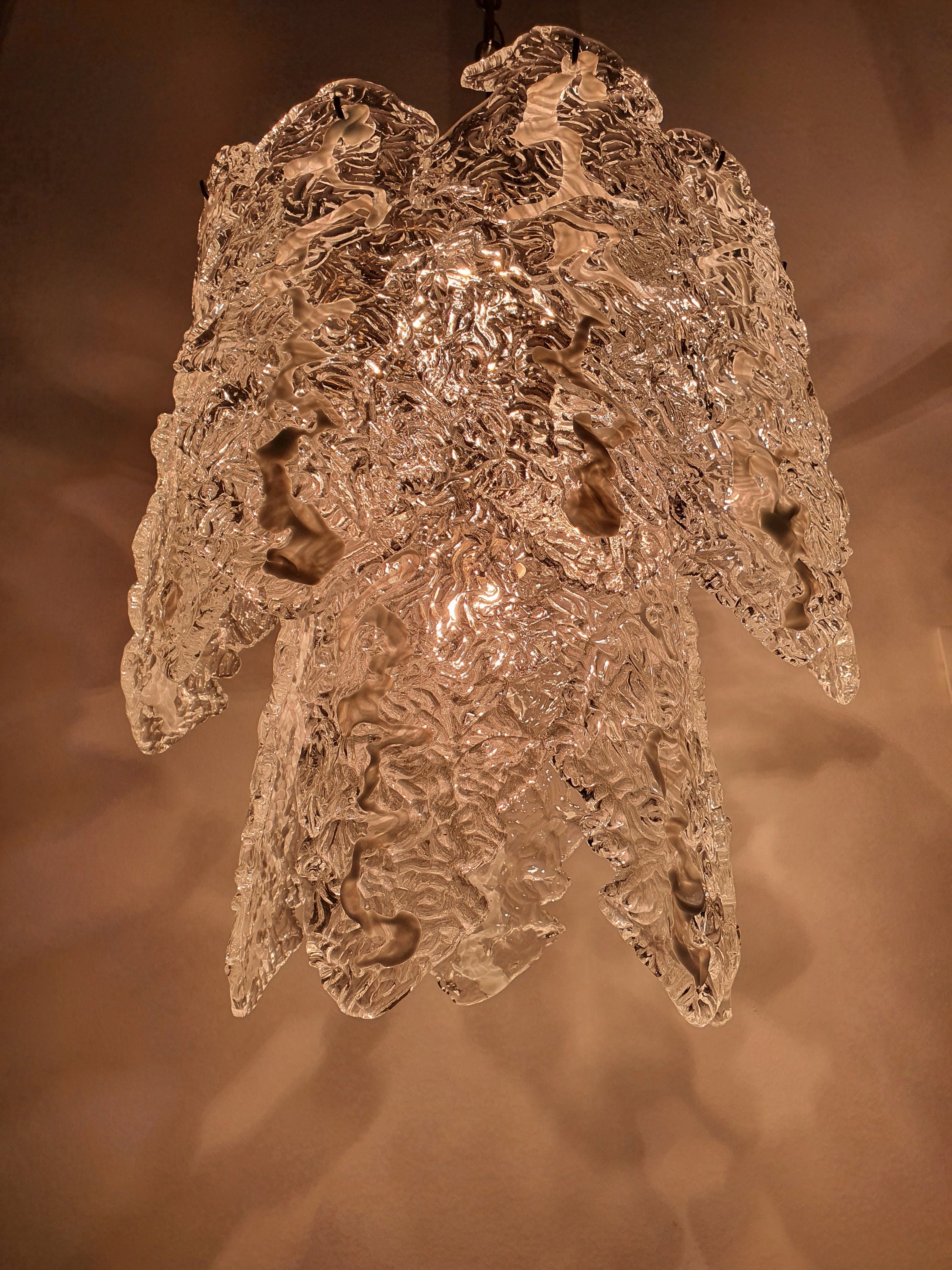 XL Murano Glass Petal Chandelier: Carlo Nason Style, Mid-Century Modern