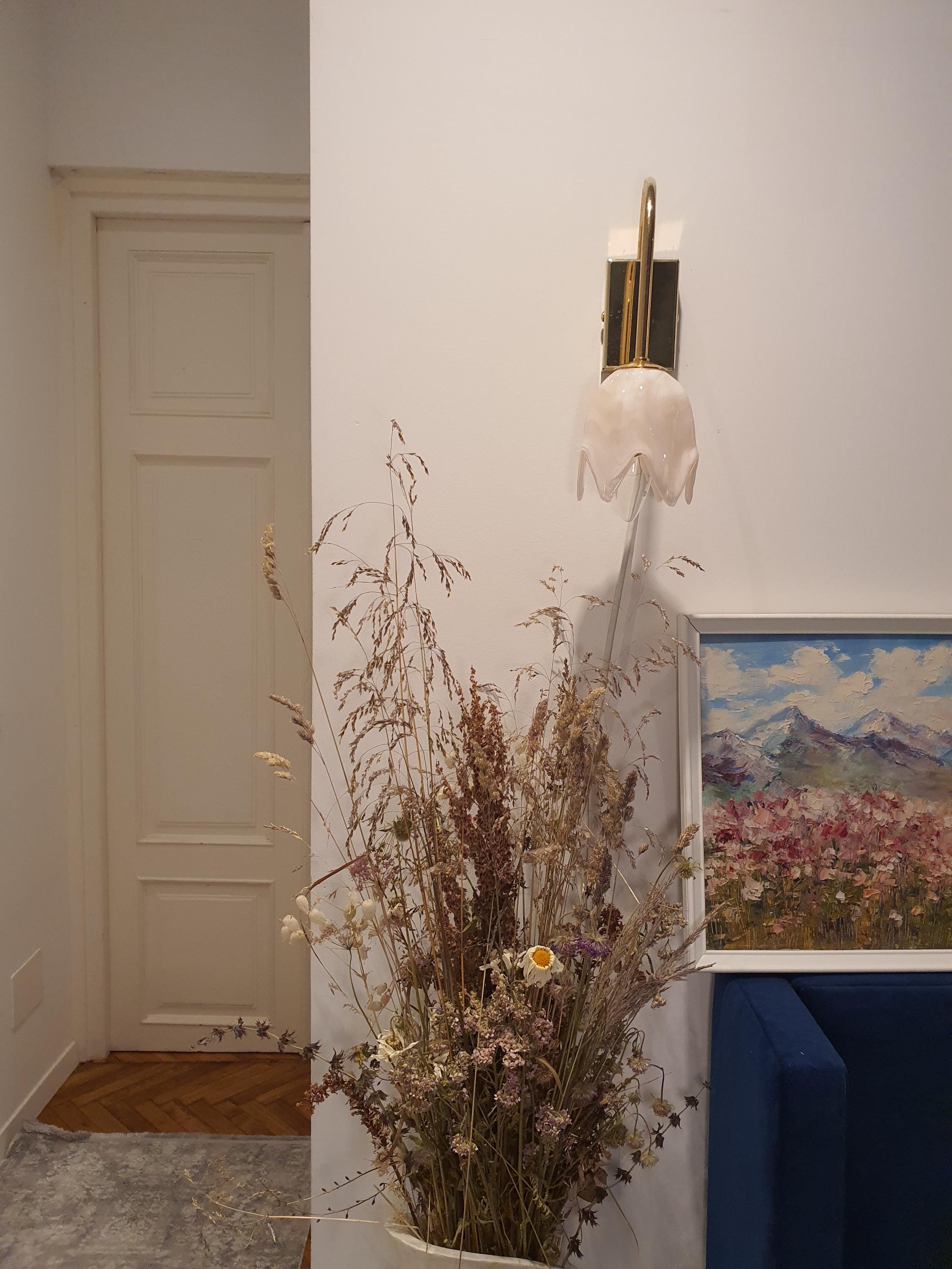 La Murrina Murano Glass Wall Sconce: Tulip Pink Floral Art Deco Lamp