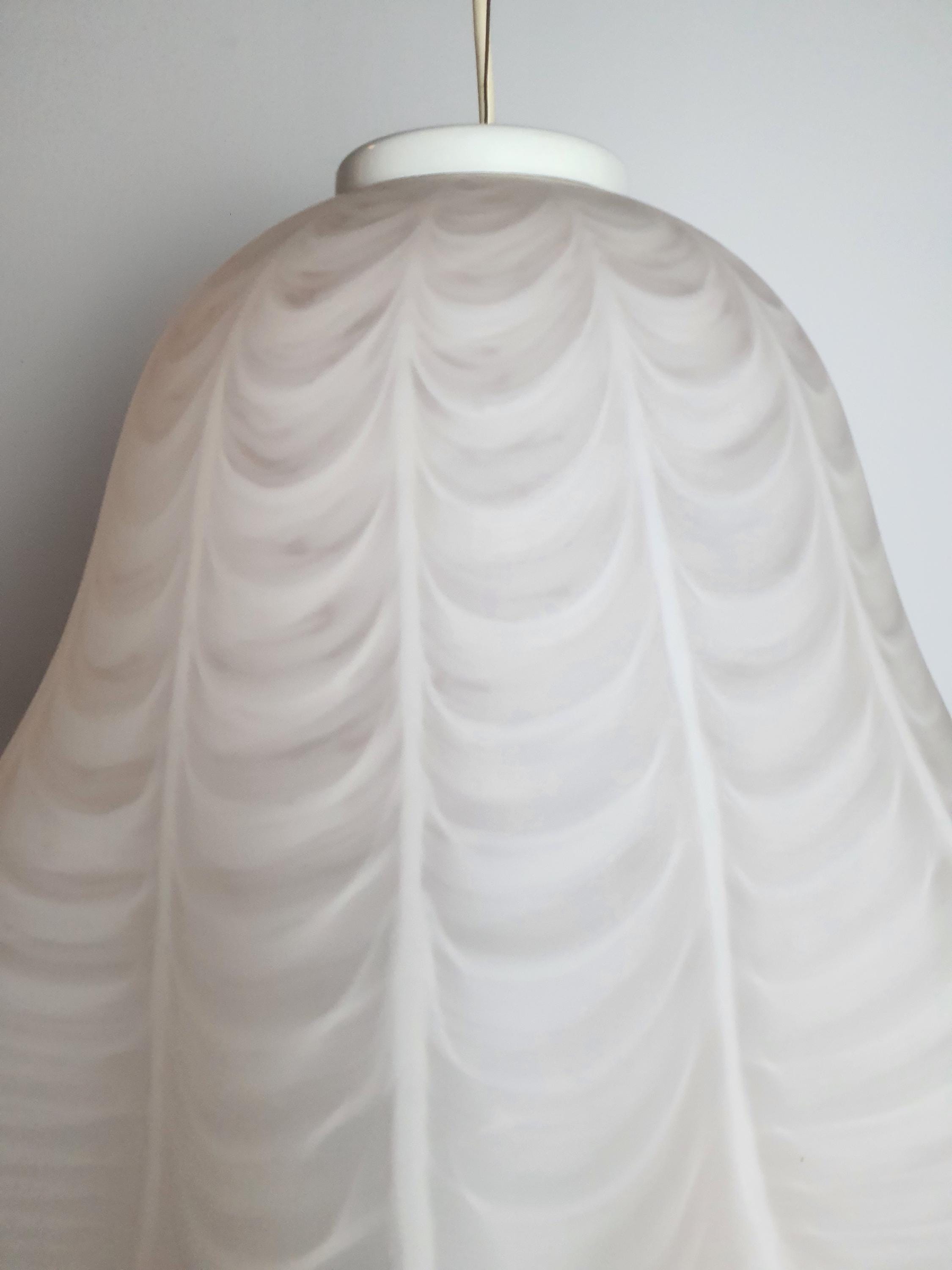 Vintage Pink Satin Murano Glass Pendant Lamp | Hand-Blown Italian Floral Handkerchief Light | MCM Romantic Ceiling Fixture