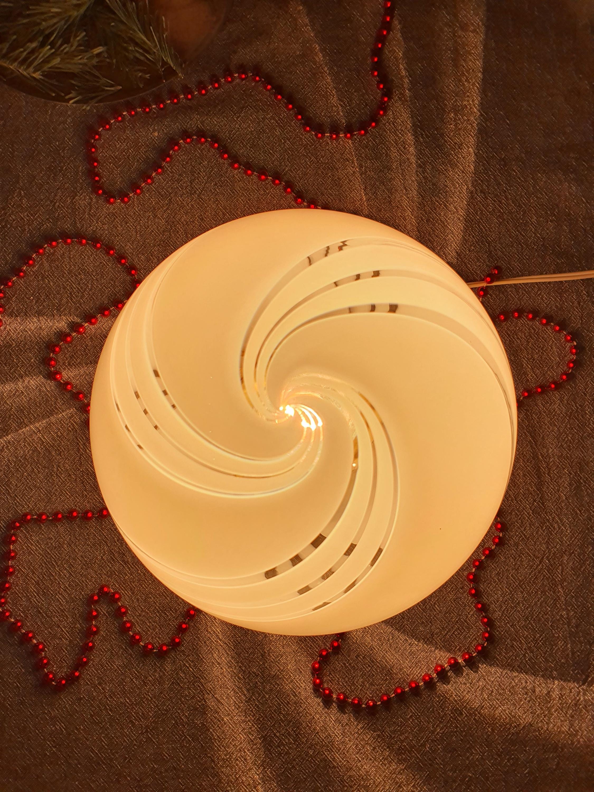 Murano Glass Swirl Globe Table Lamp: MCM Italian Minimalist Bedside Light