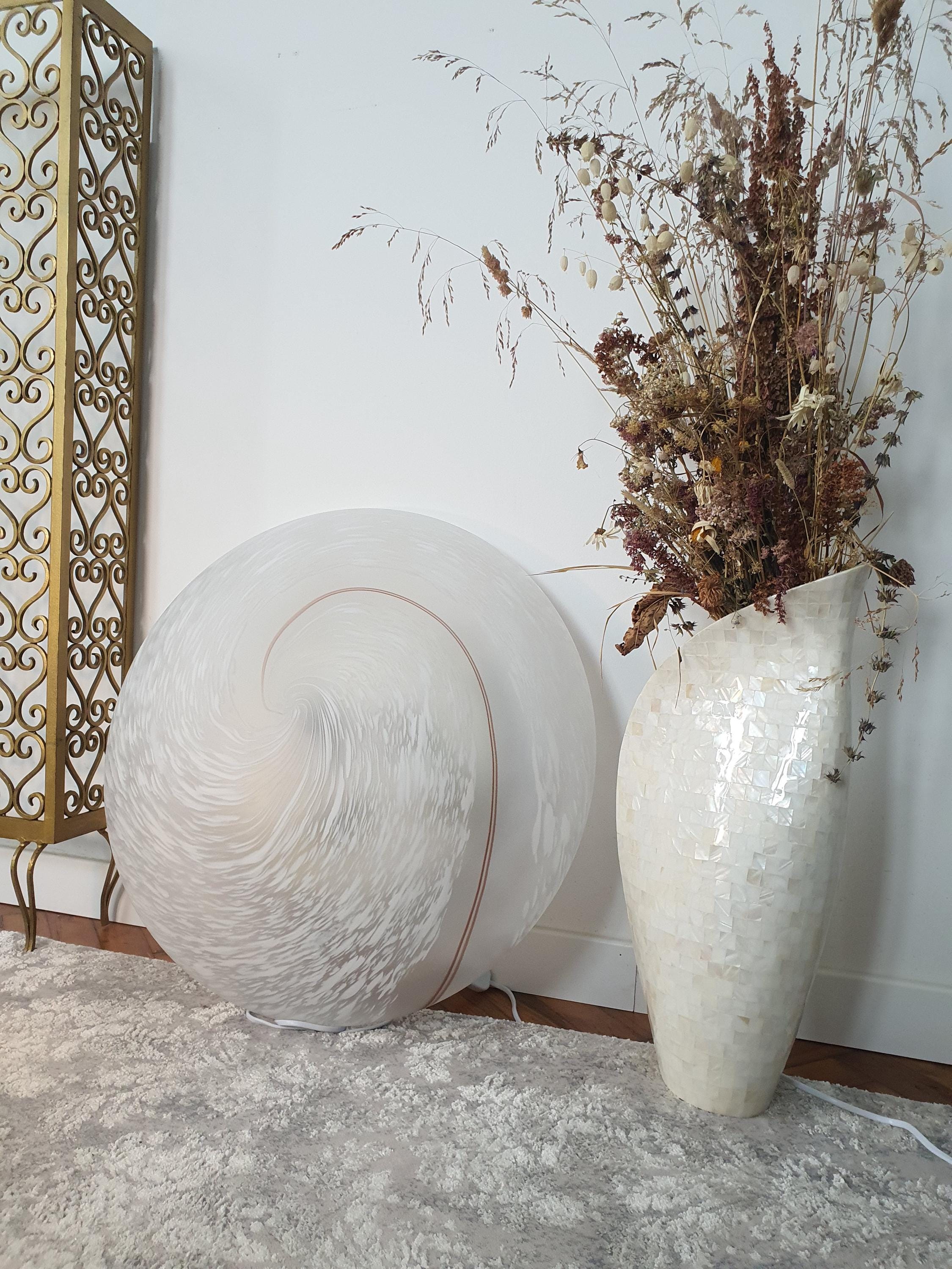 XL Vintage Murano Glass Flush Mount Light: White Brown Swirl, Mid-Century Modern