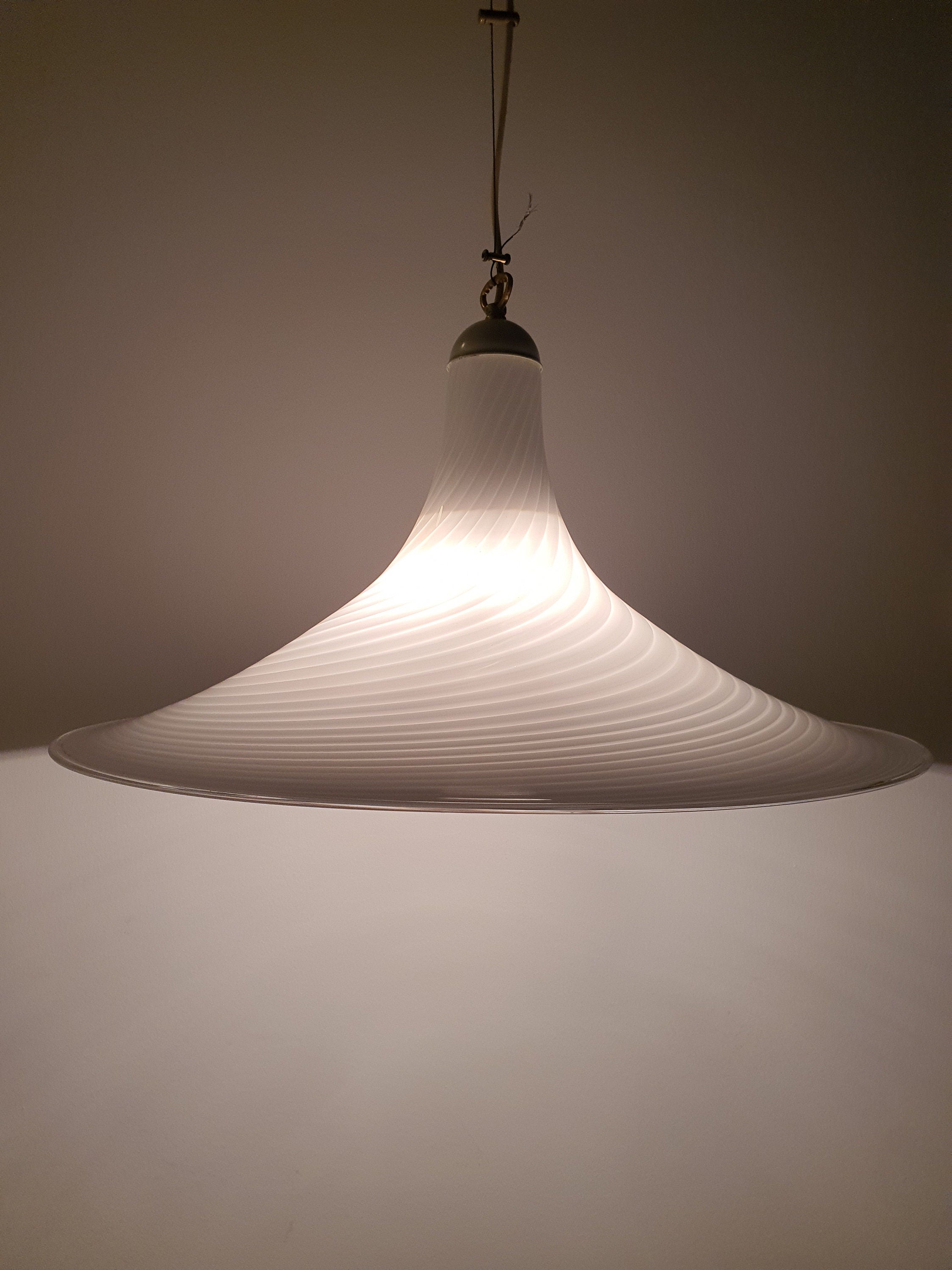 Vintage Murano Glass Swirl Pendant Light: Hand-Crafted White Chandelier