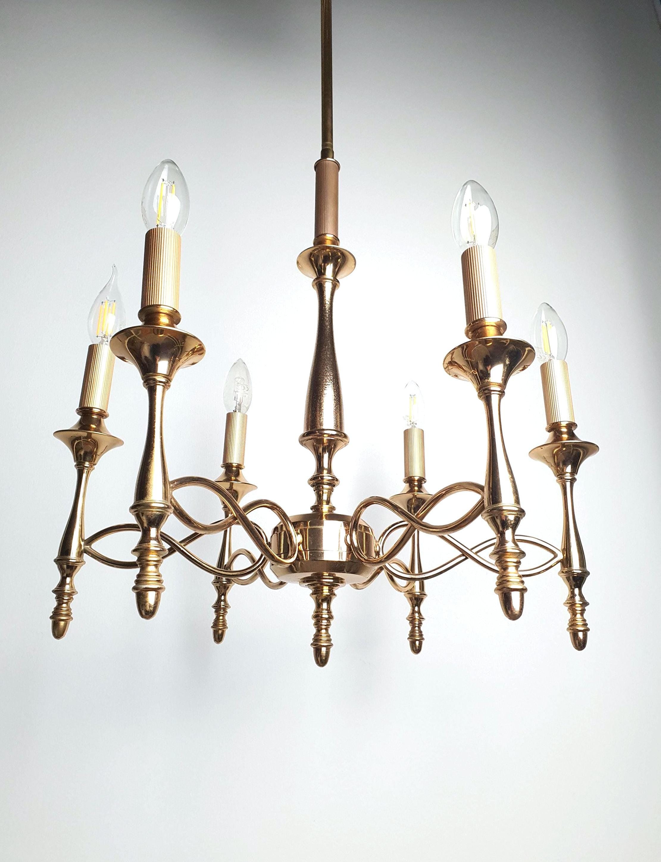 FILC Milano vintage six arm gold mid century chandelier