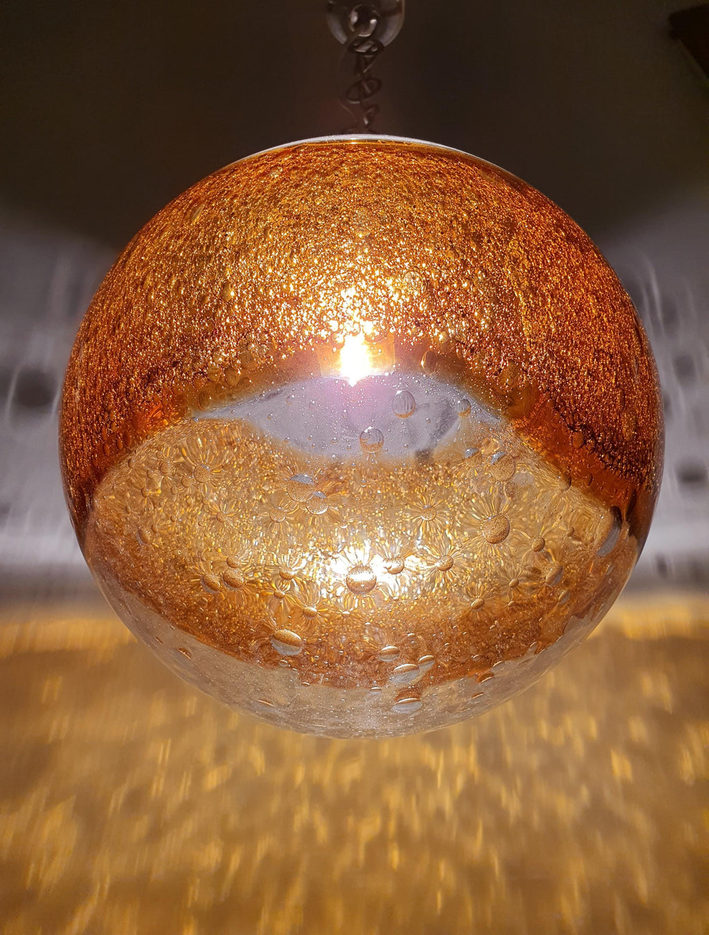 Vintage Amber Murano Glass Pendant Light: Hand-Blown Globe Lamp