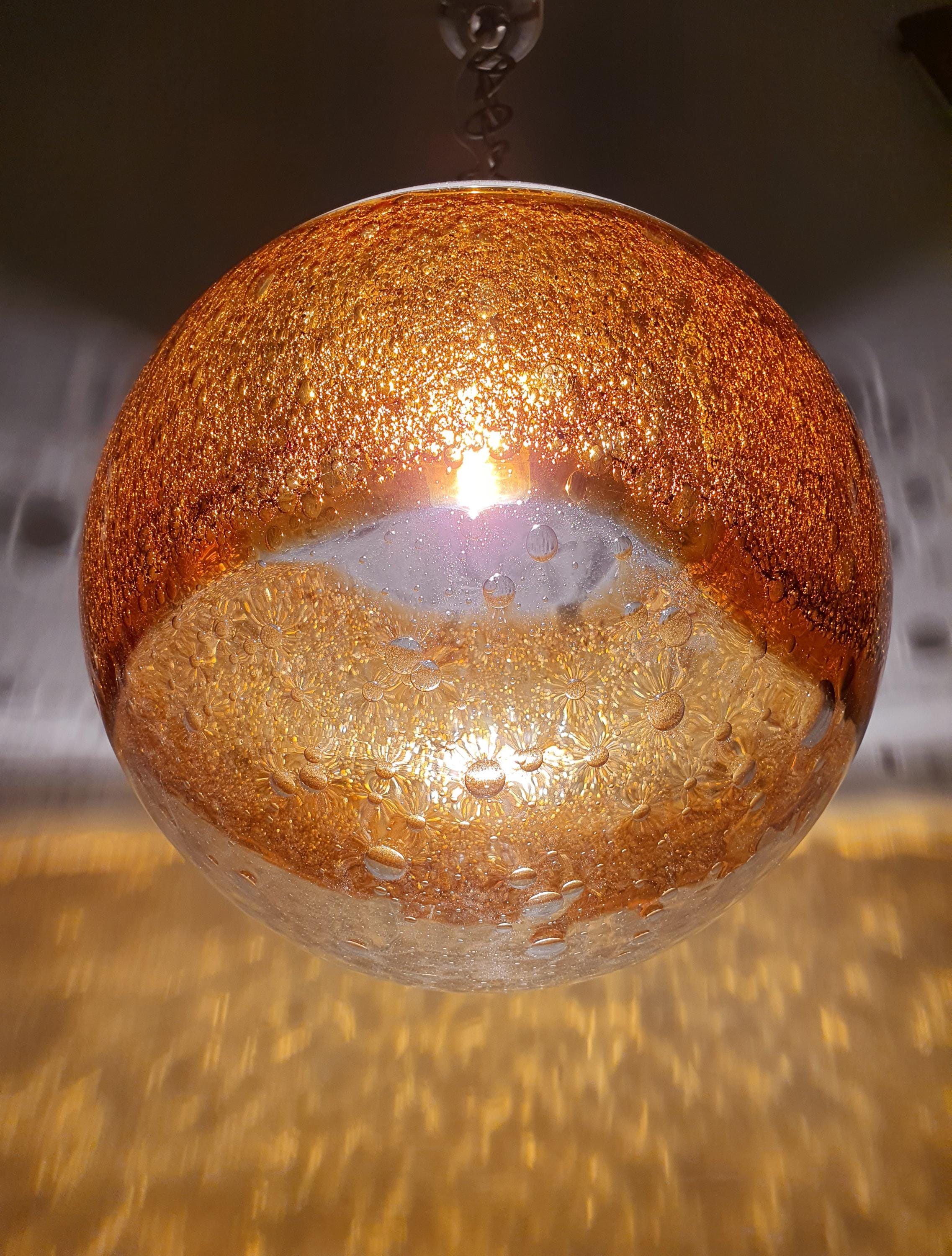 Vintage Amber Murano Glass Pendant Light: Hand-Blown Globe Lamp
