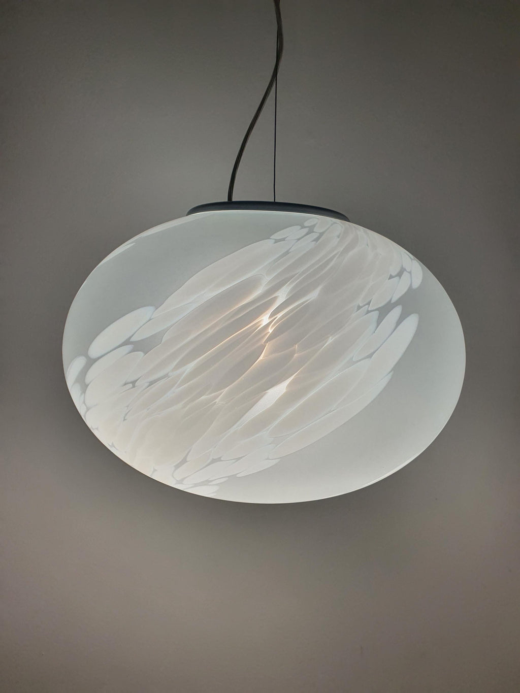 White Spotted Murano Glass Globe Pendant Light: Mid-Century Modern Italian Lighting