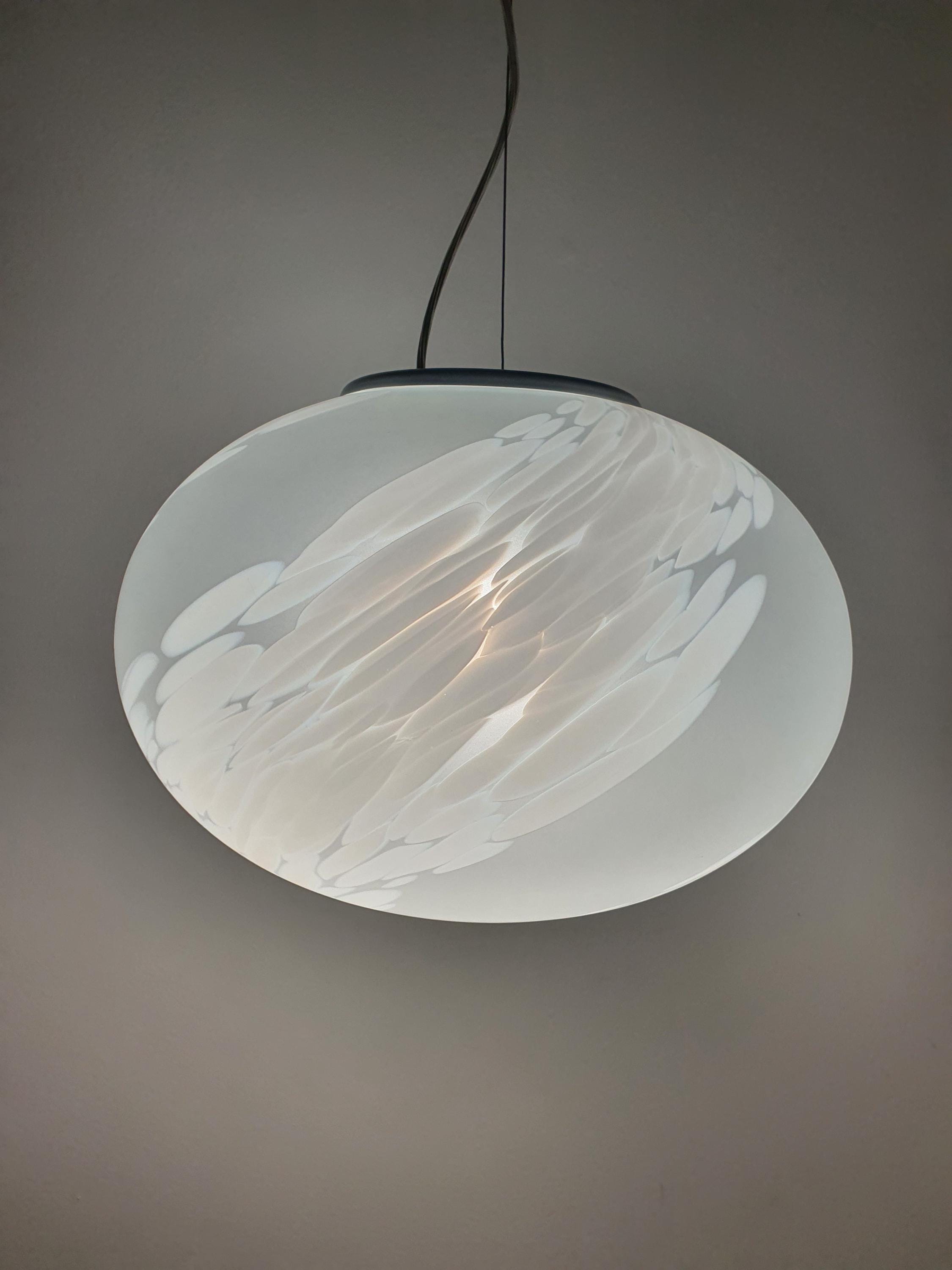 White Spotted Murano Glass Globe Pendant Light: Mid-Century Modern Italian Lighting