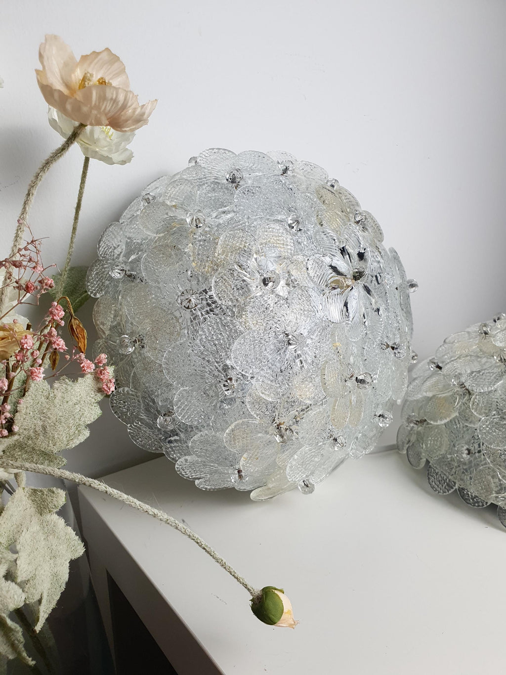 Murano glass millefiori fixture — cold light setting showing floral glass clarity