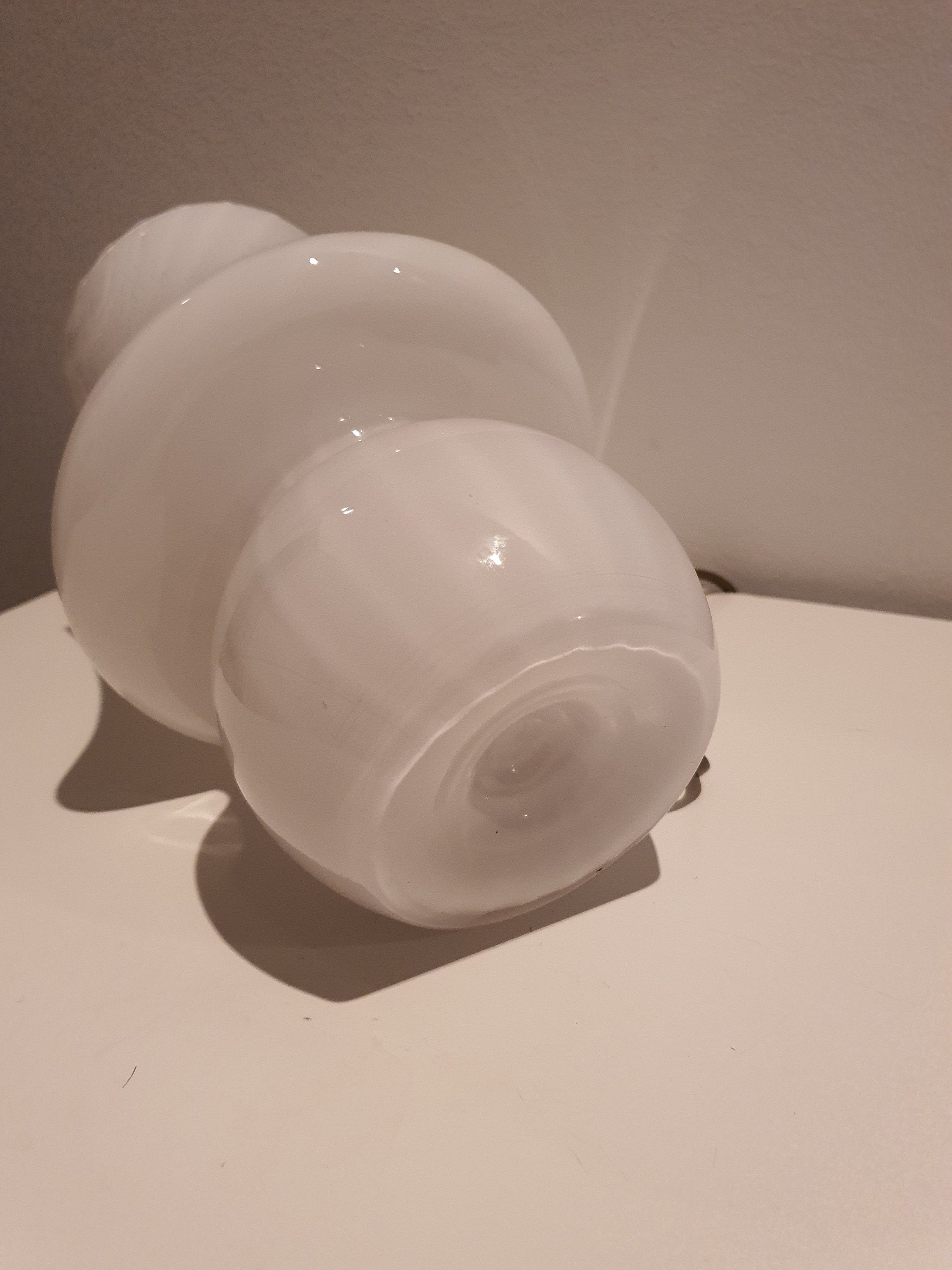 Vintage Murano Glass Mushroom Lamp | 1980s White Swirl Table Light | Nordic Mid-Century Modern Bedside Lamp