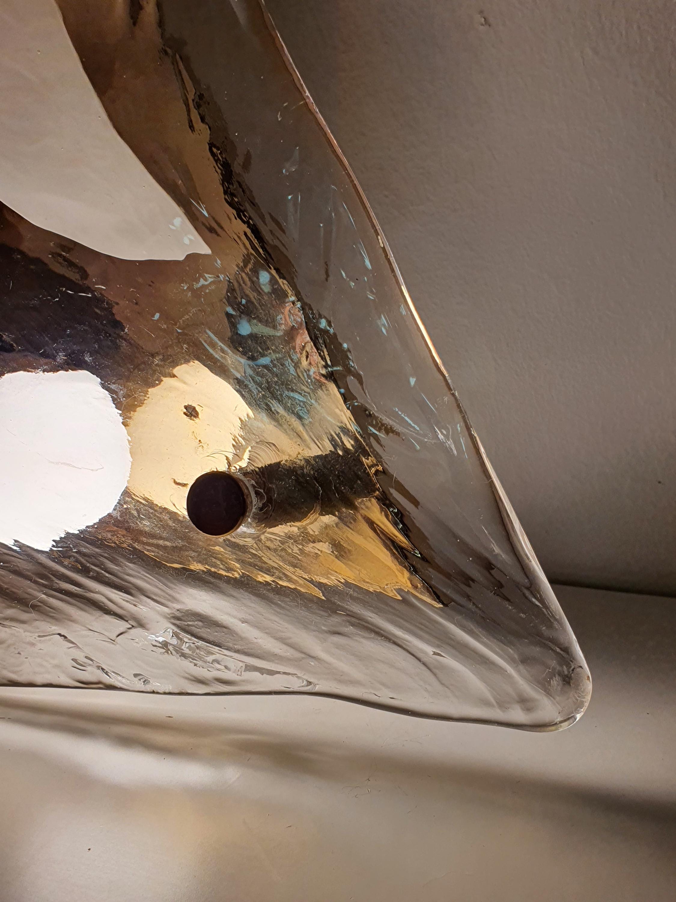 Small La Murrina Murano Glass Flush Mount Light: White, Clear, Golden Base
