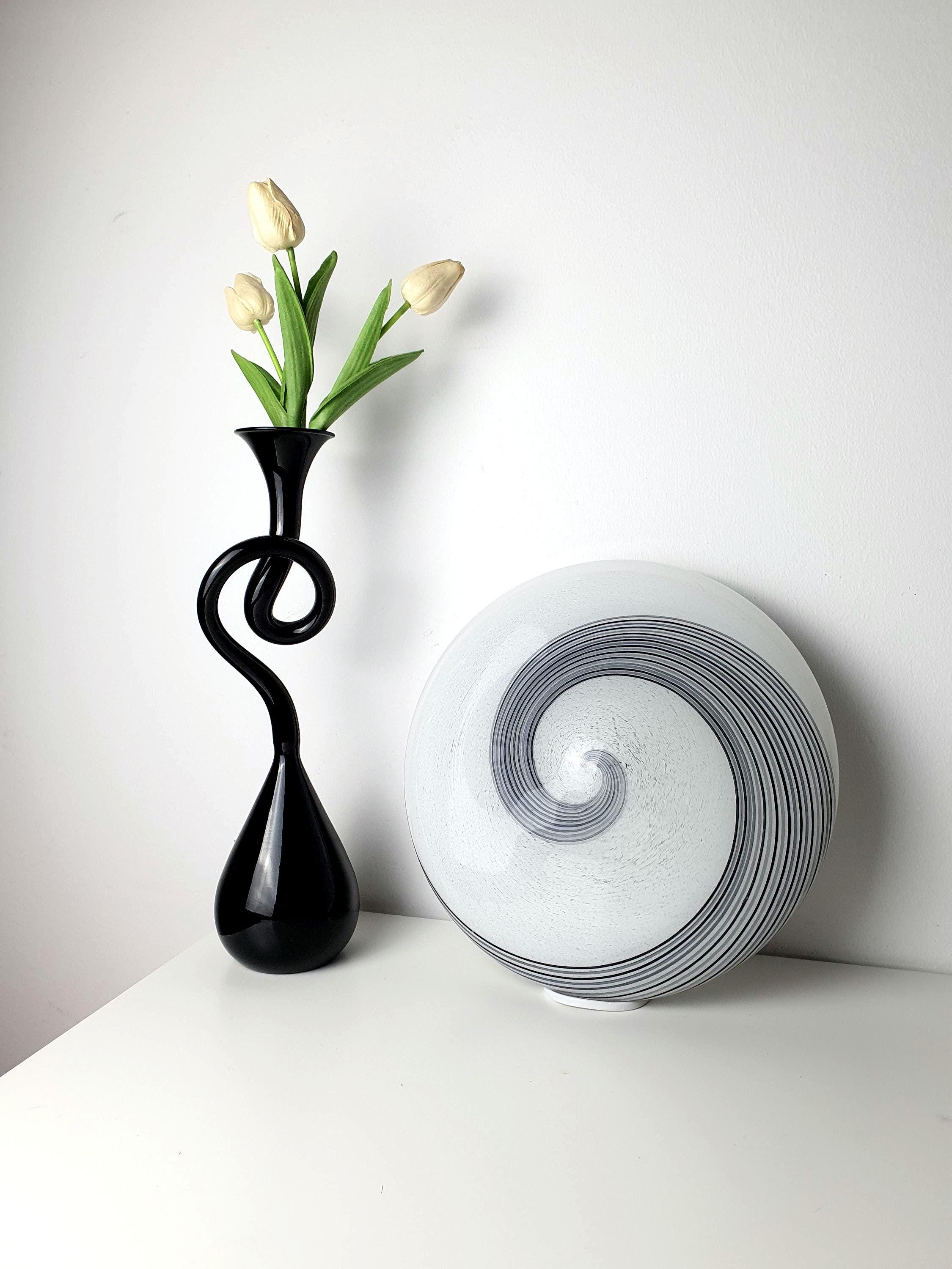 Vintage Murano glass flush mount light in white, black, and grey swirl, hand-blown Italian mid-century modern ceiling or wall fixture