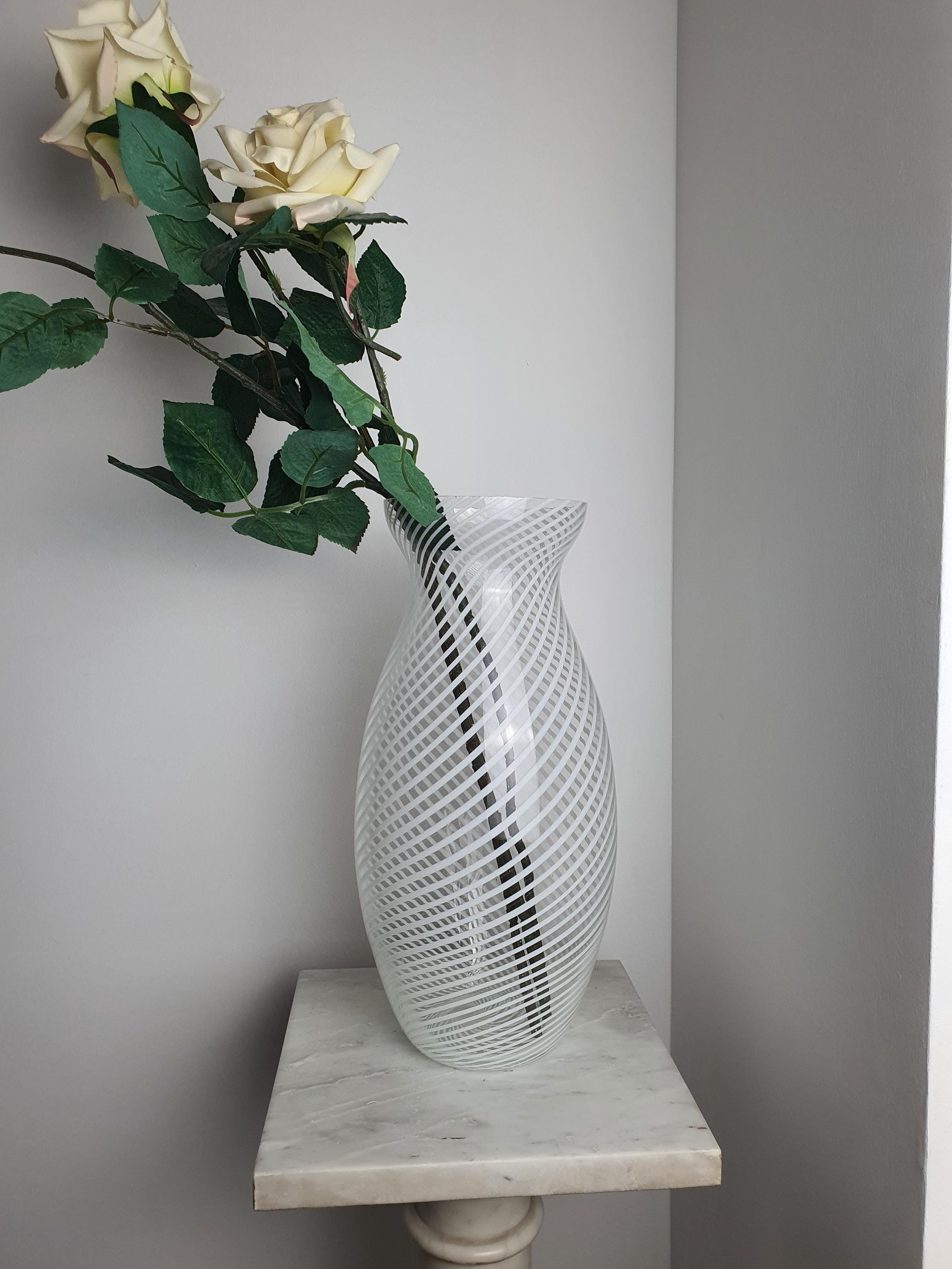 Vintage Murano Glass Filigree Vase in the Style of Paolo Venini | Midcentury Minimalist Italian Design