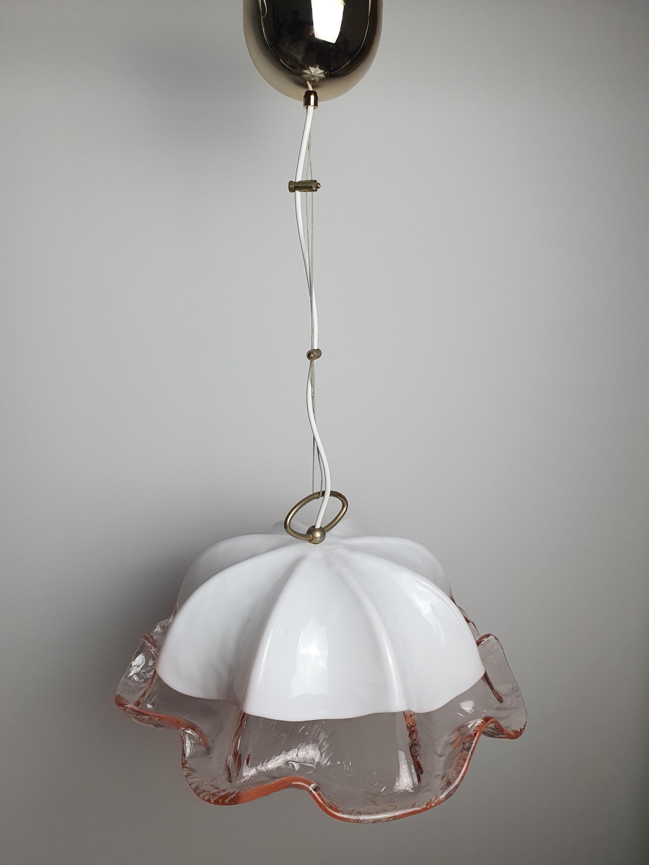 La Murrina Pink Tulip Pendant Light | Vintage Murano Glass Floral Lamp | Italian Mid-Century Lighting