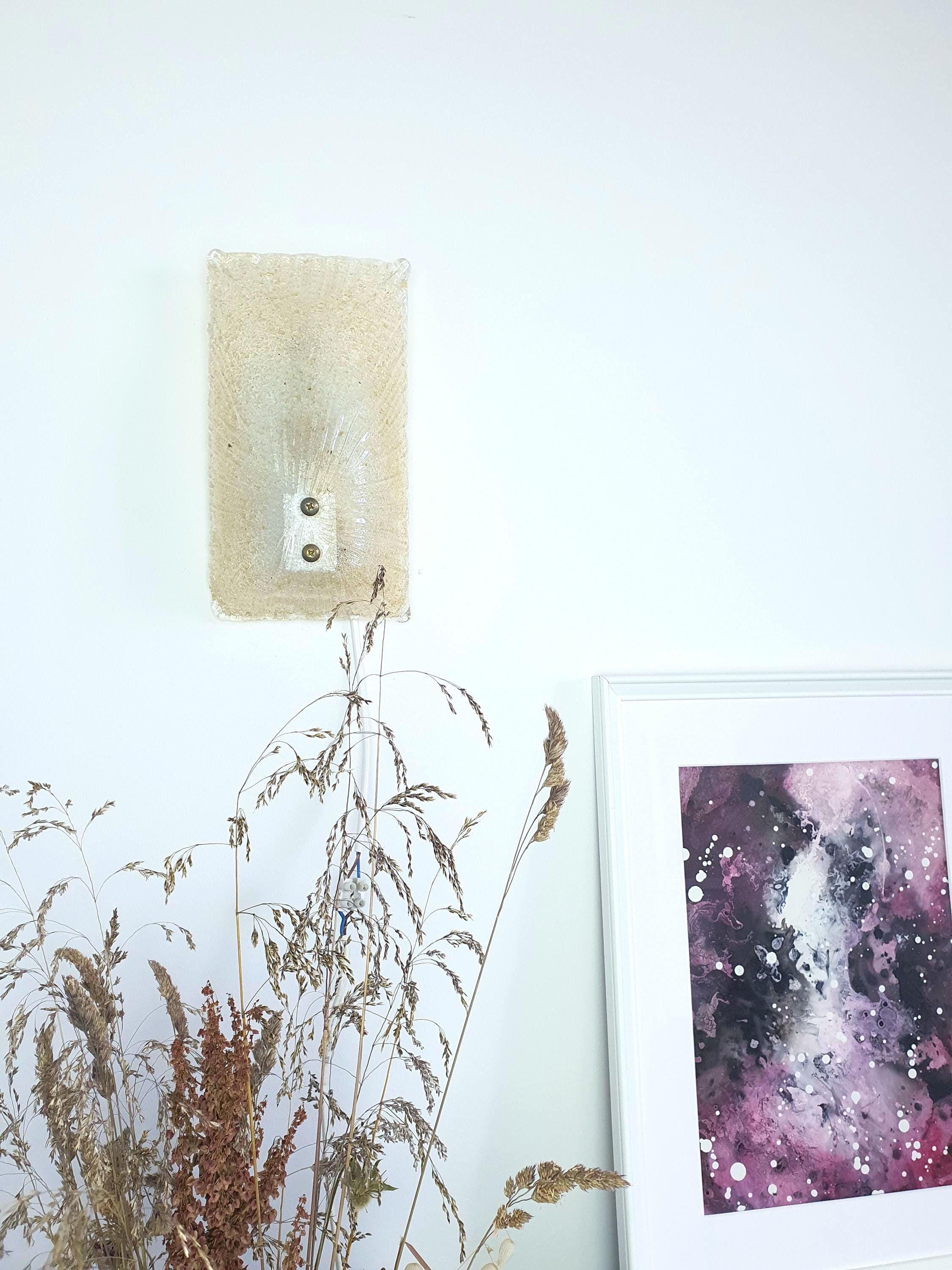 Vintage Murano Glass Wall Sconce: Beige Frosted Shell, Italian Lighting