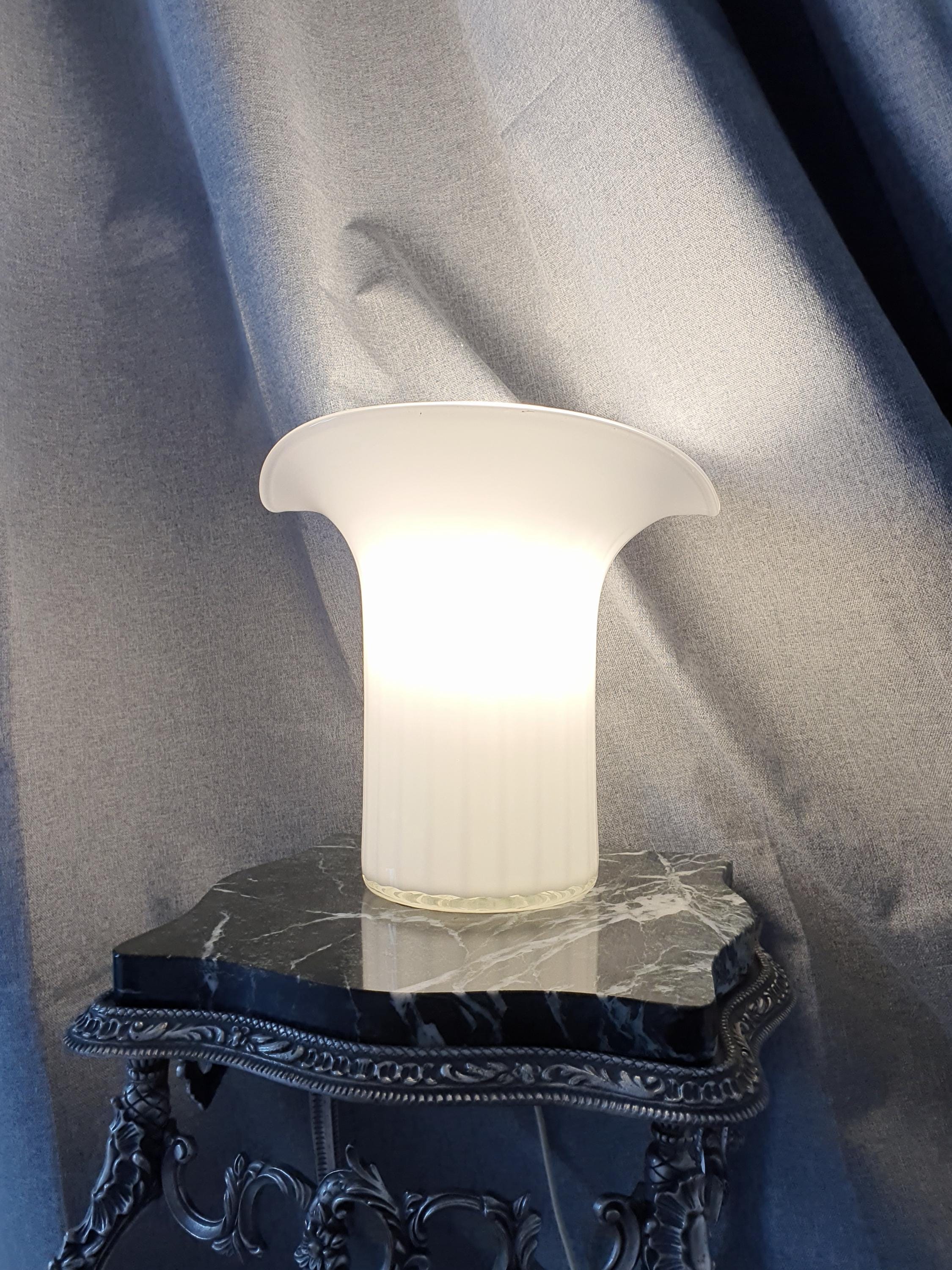 Vintage Murano Glass Lamp: White Calla Lily, Italian Art Deco Lighting
