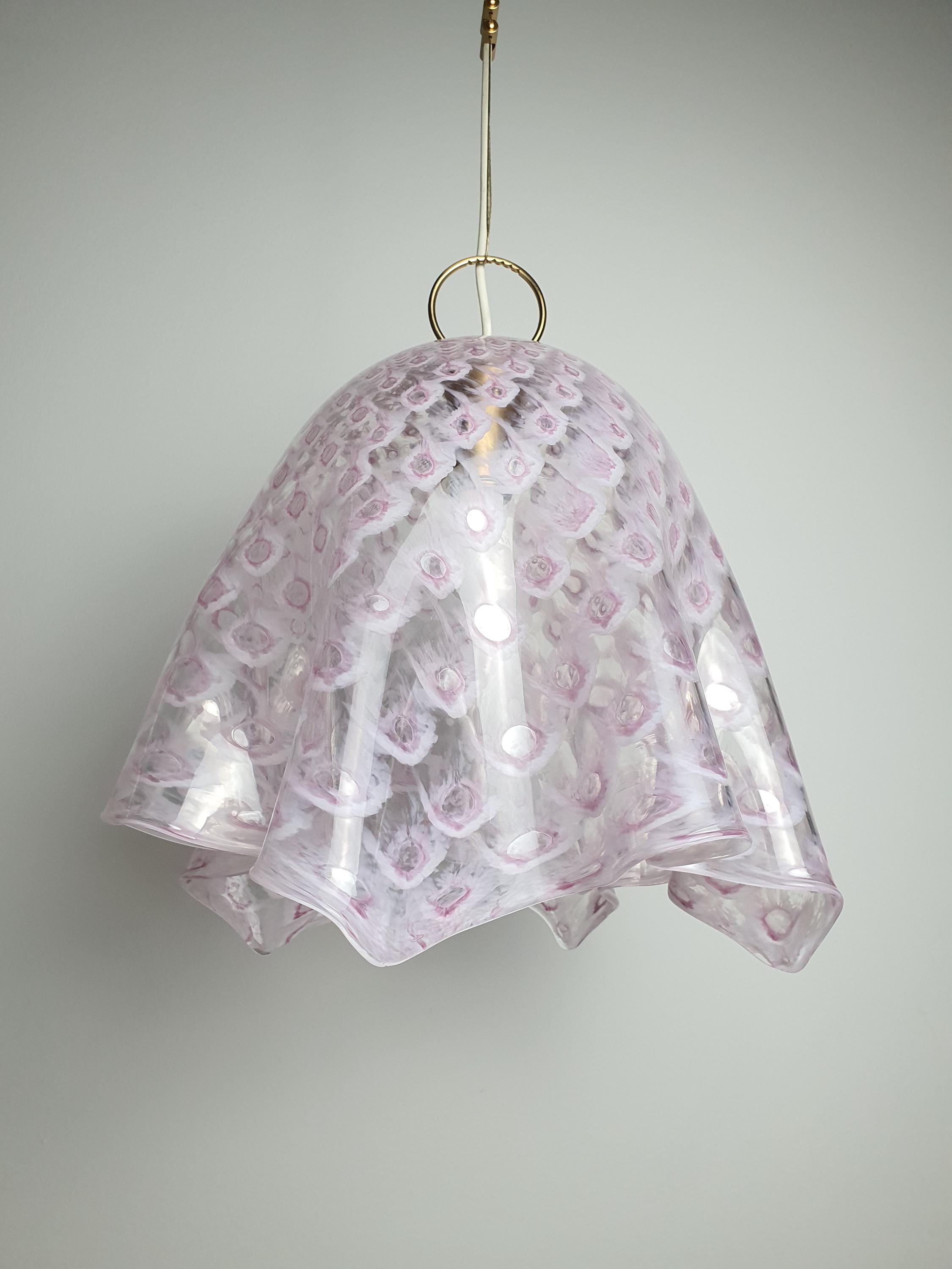 La Murrina Pink Bubbled Murano Glass Pendant Light | Vintage Fazzoletto Hanging Lamp