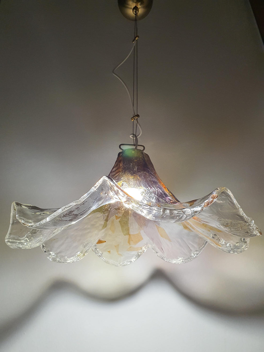 La Murrina Green & Purple Organic Pendant Light | Vintage Murano Glass Fazzoletto Lamp