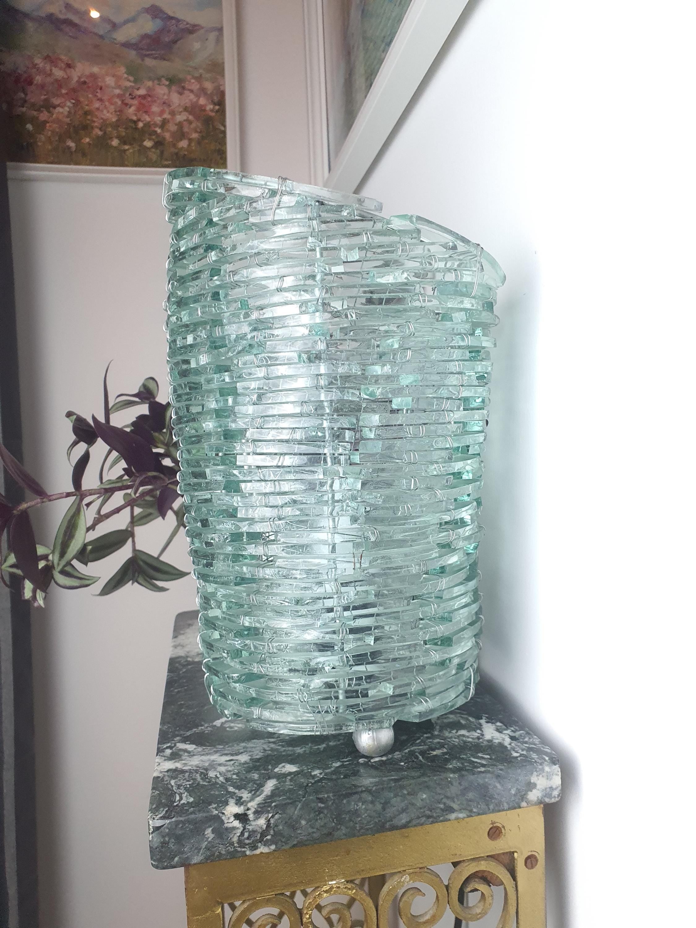 Handcrafted Segmented Glass Bedside Lamp: Midcentury Modern Decor