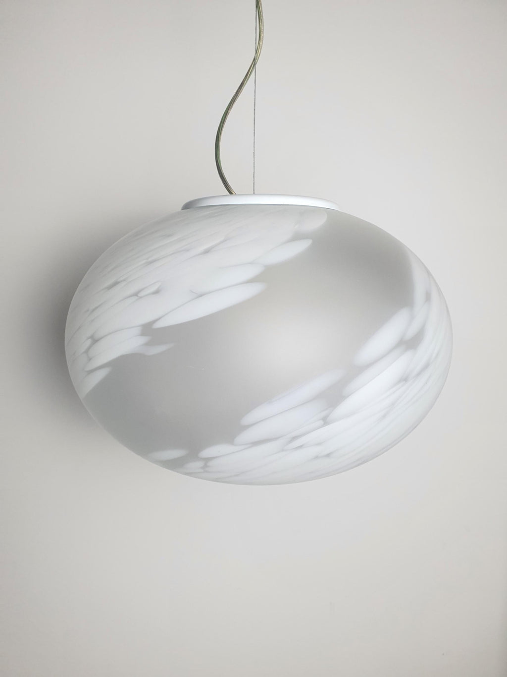 White Spotted Murano Glass Globe Pendant Light: Mid-Century Modern Italian Lighting