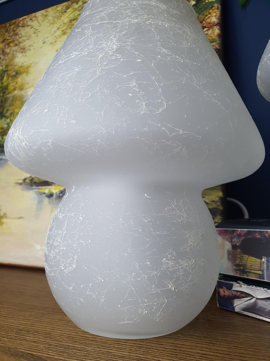 Pair of Vintage Satin Murano Glass Mushroom Lamps | Frosted Italian 1980s Bedside Lighting