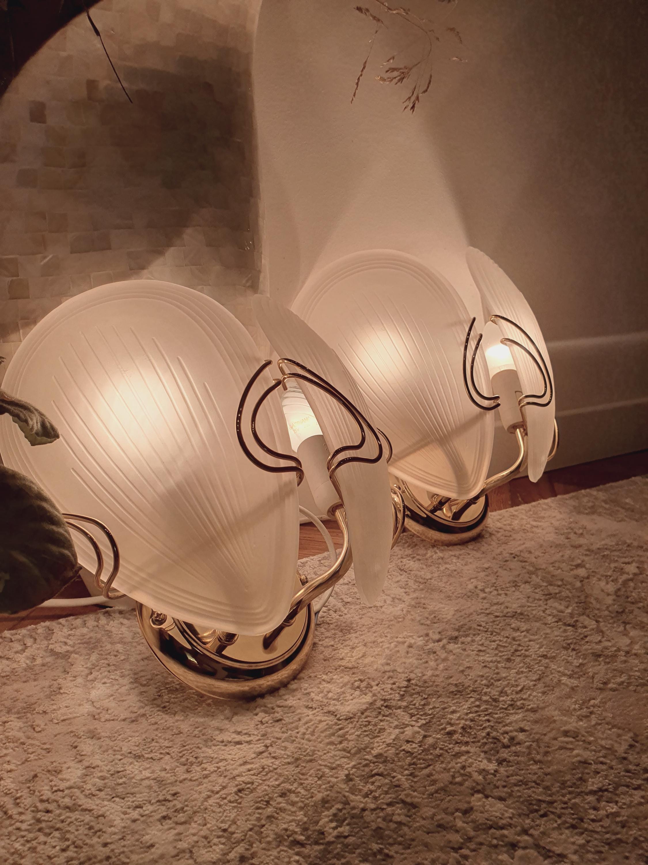 Art Deco Petal Wall Sconces: Matte Glass, Golden Base, Hollywood Regency Lights