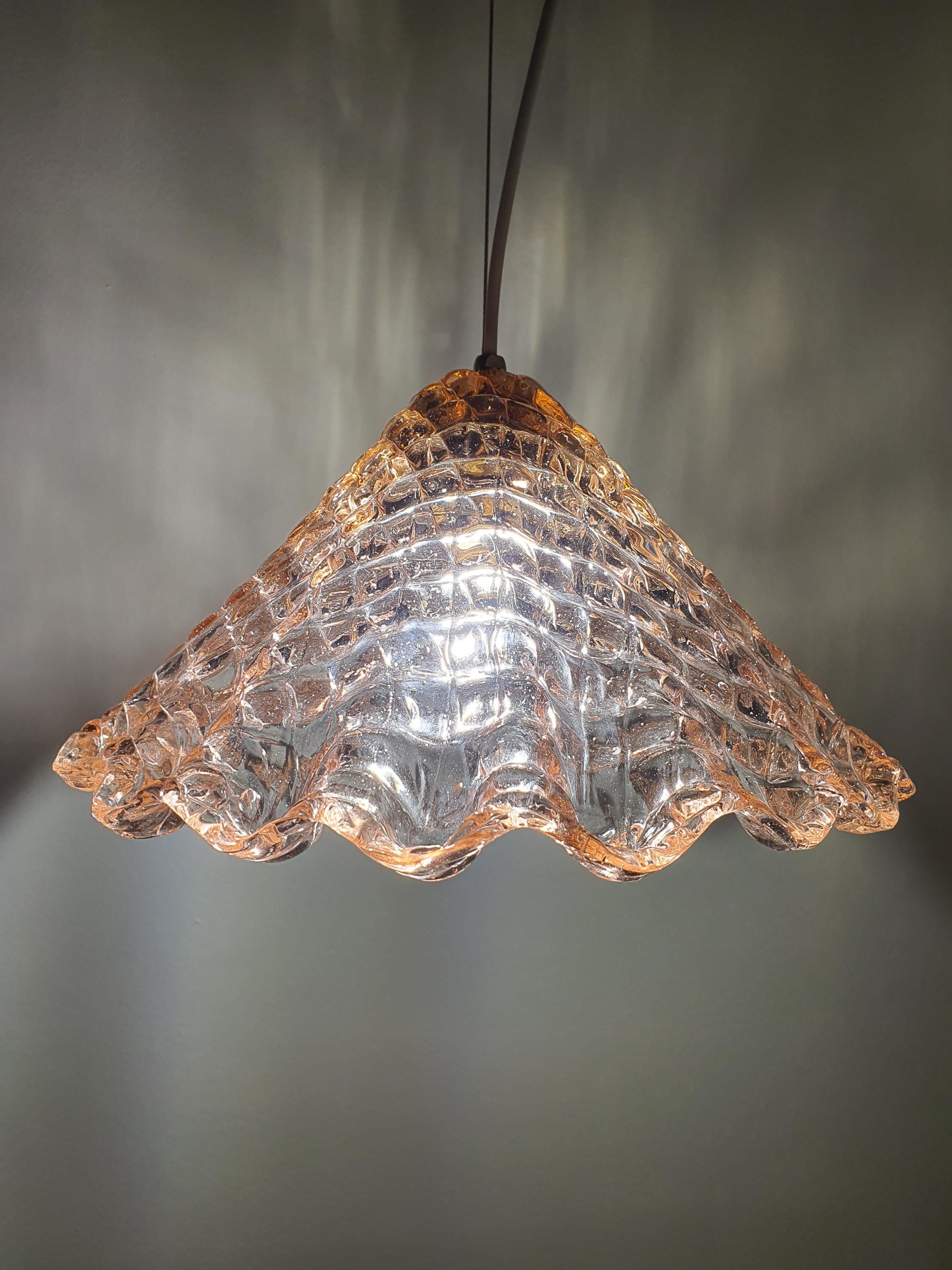 Barovier & Toso Attributed Murano Glass Pink Fazzoletto Pendant Light