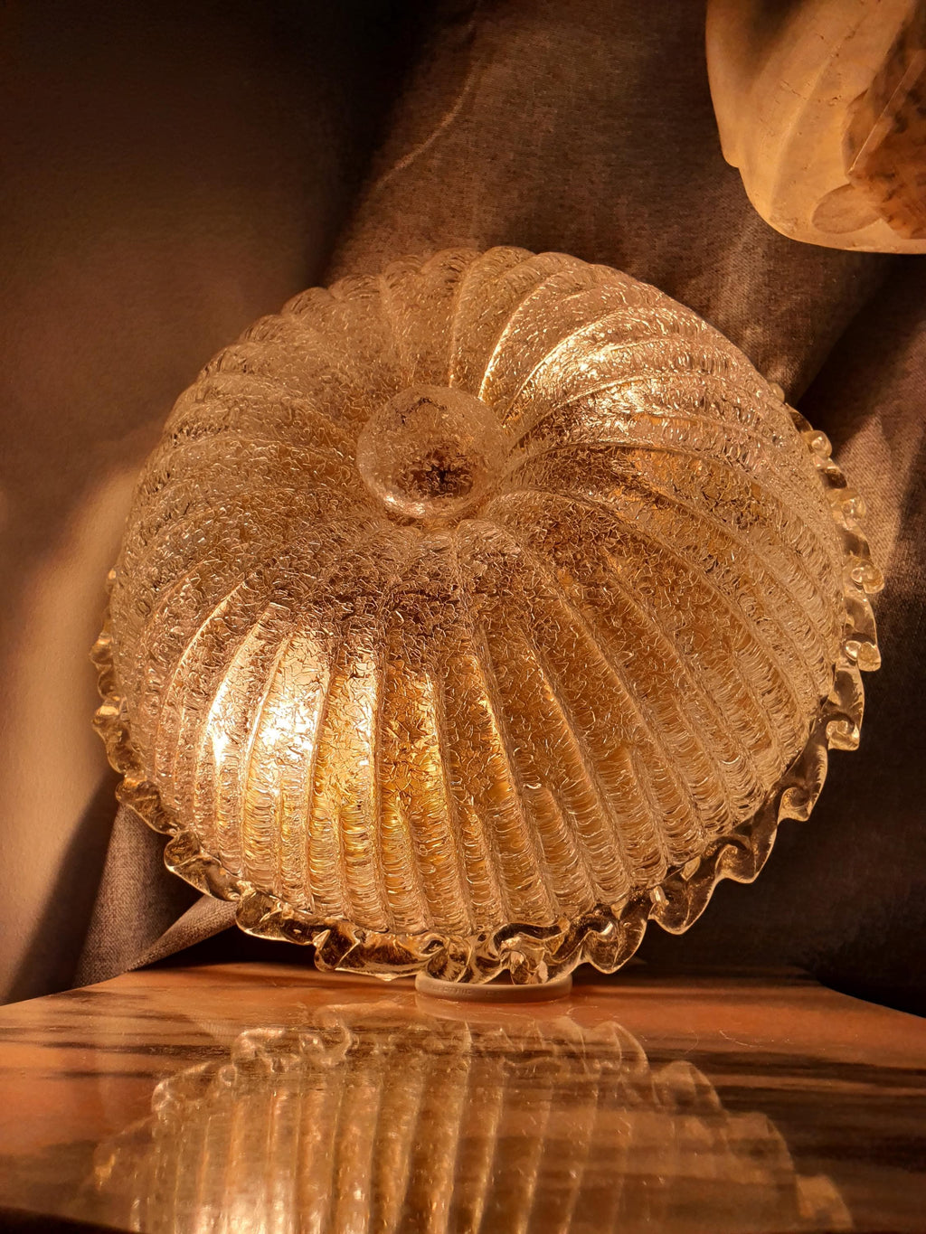 Clear and frosted Murano glass ceiling light with gold avventurina edges
